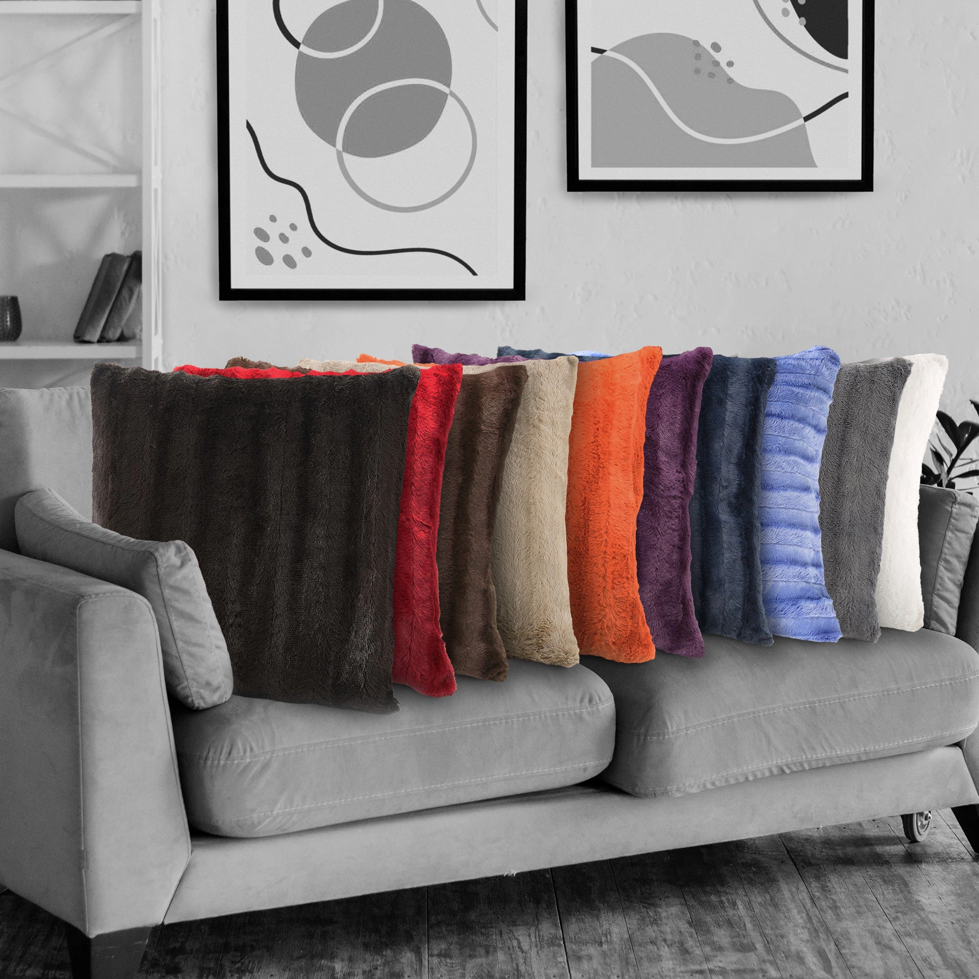 Cheer Collection Faux Fur Throw Pillow Set of 2, Ultra Soft, 20"x20"