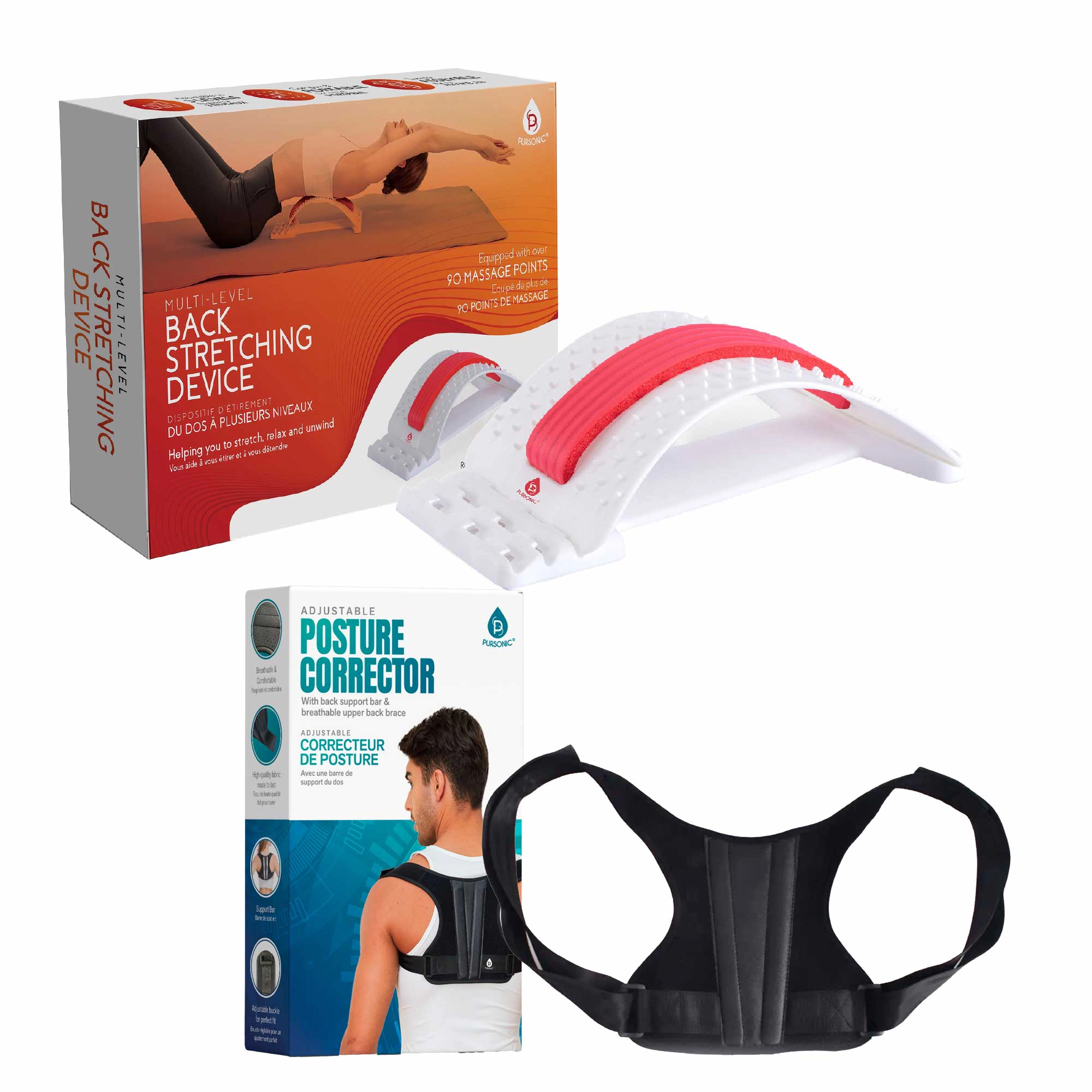 Pursonic Unisex Back Support & Posture Correction Multi-Level Stretching Device Kit