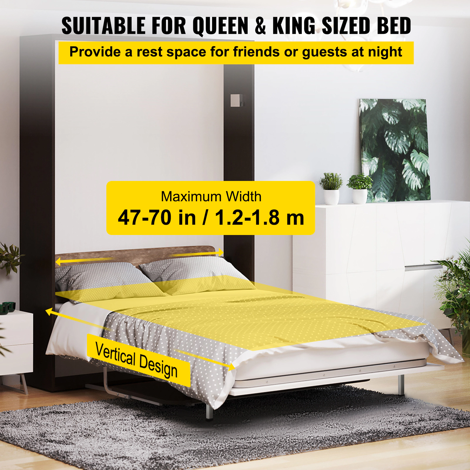HONGGE Murphy Mounting Wall Springs Mechanism Heavy Duty Support Hardware DIY Kit for Queen Bed White