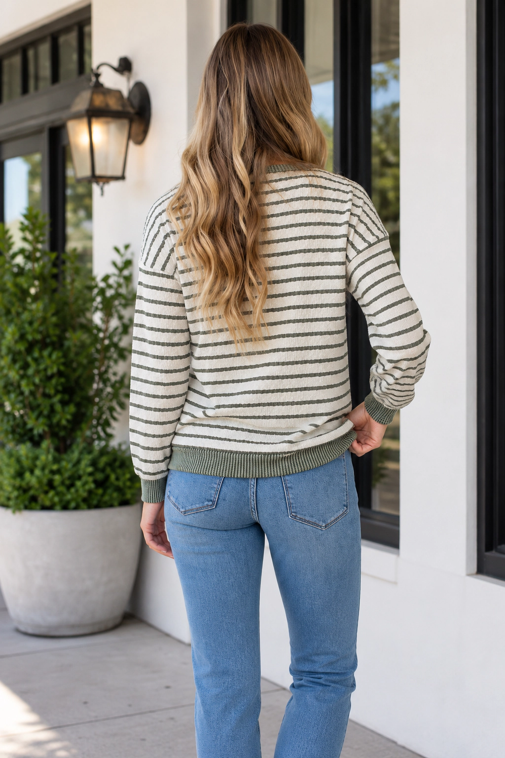 Threaded Pear Women's Lyla Ribbed Patchwork Textured Long Sleeve Top