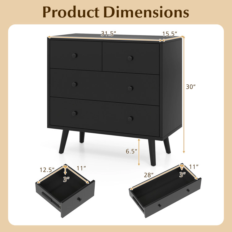 Hivvago Wide Wooden Dresser With 4 Drawers For Bedroom Living Room