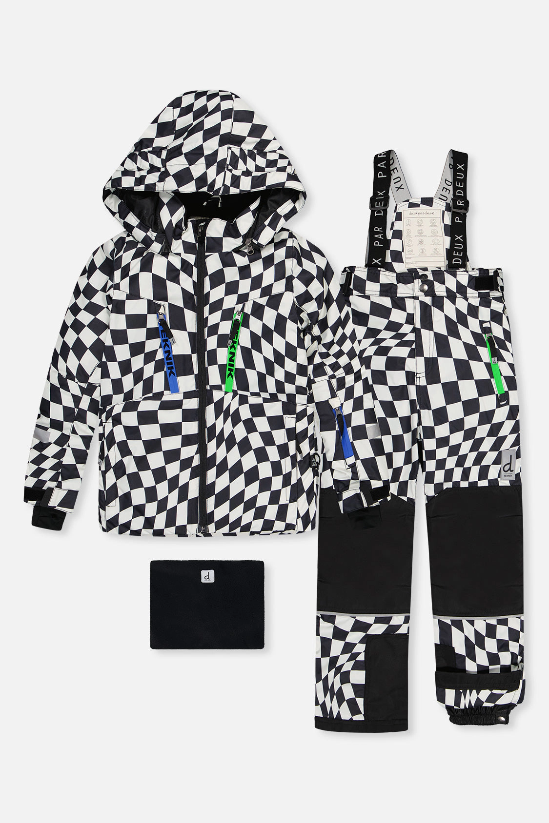 Deux par Boys Two Piece Teknik Checkered Print Snowsuit with Hooded Jacket and Snow Pants