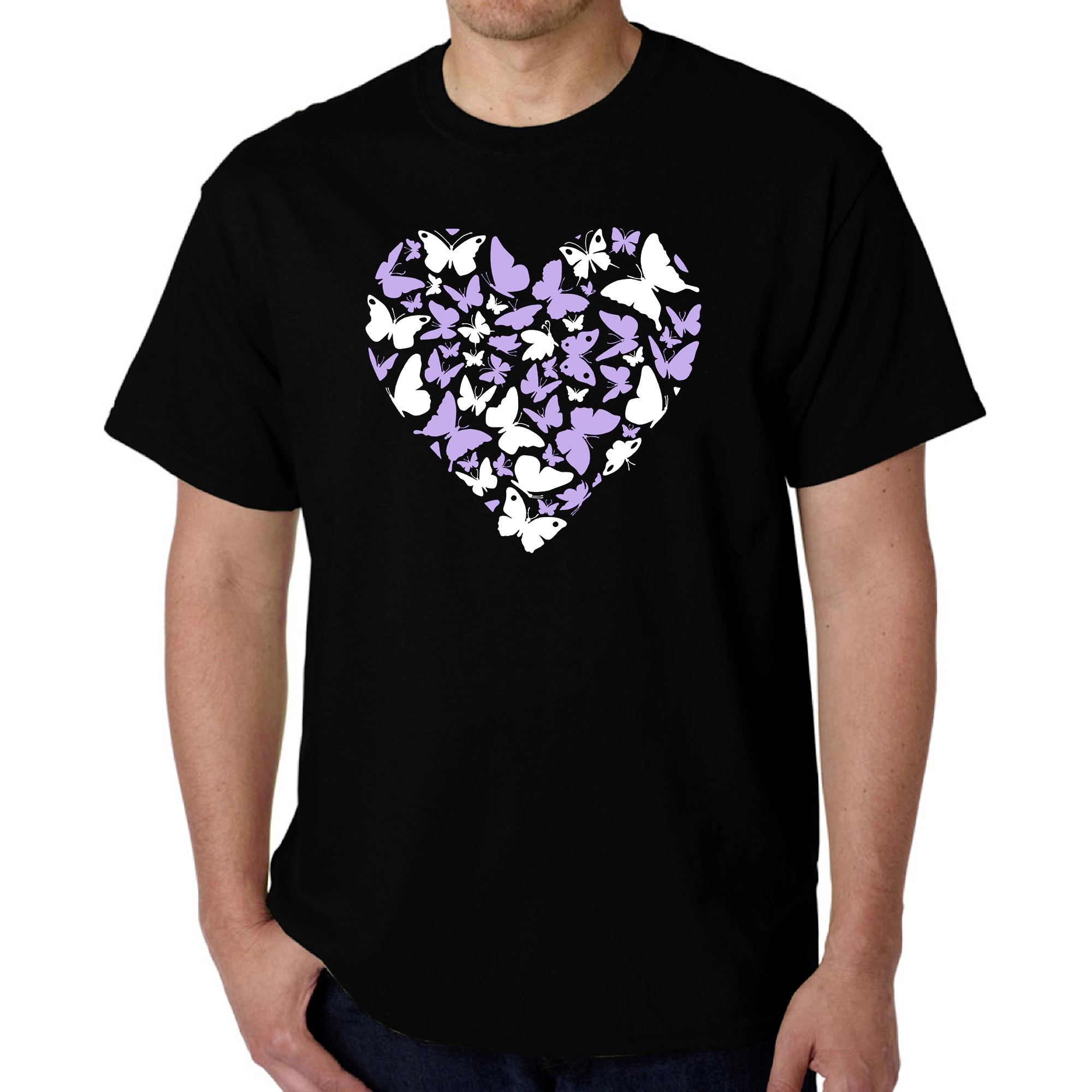 LOS ANGELES POP ART Men's Butterfly Heart T-Shirt - 100% Cotton, Crew Neck