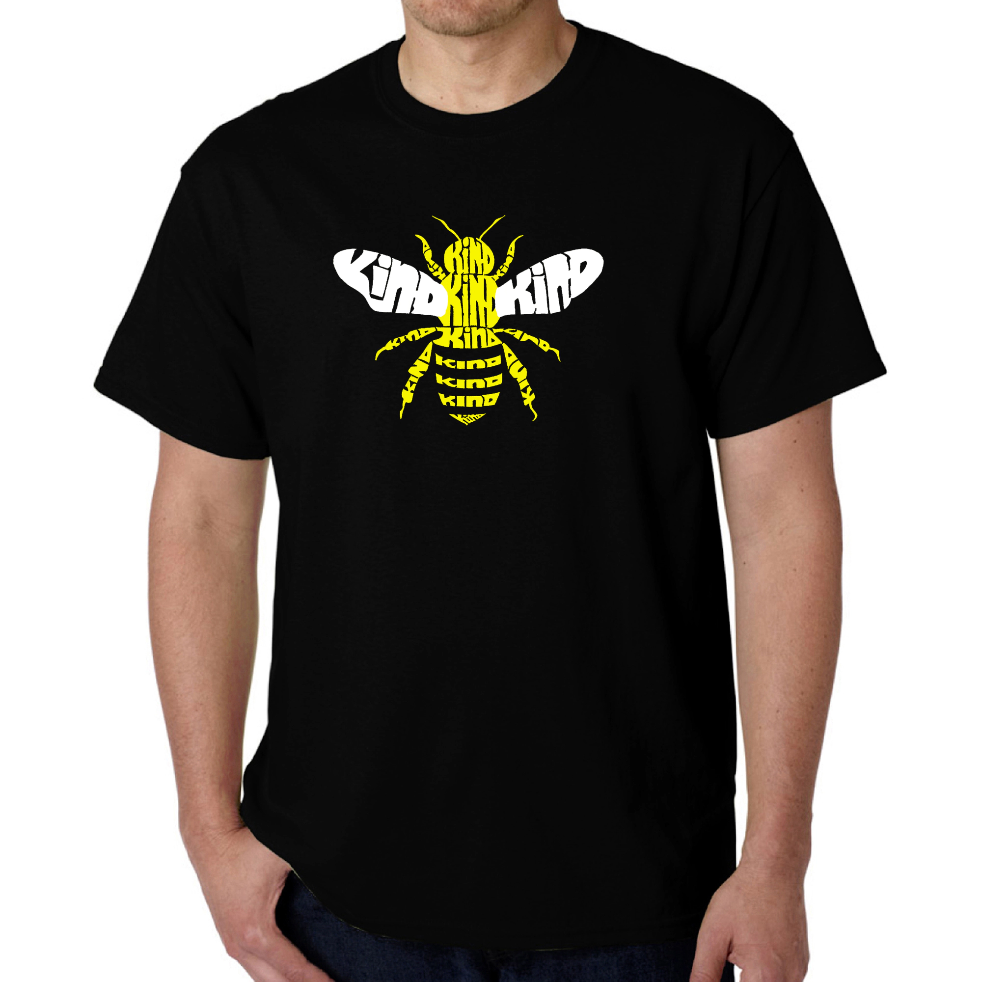 LA Pop Art Men's Bee Kind Word T-Shirt, 100% Cotton, Crew Neck - Short Sleeve