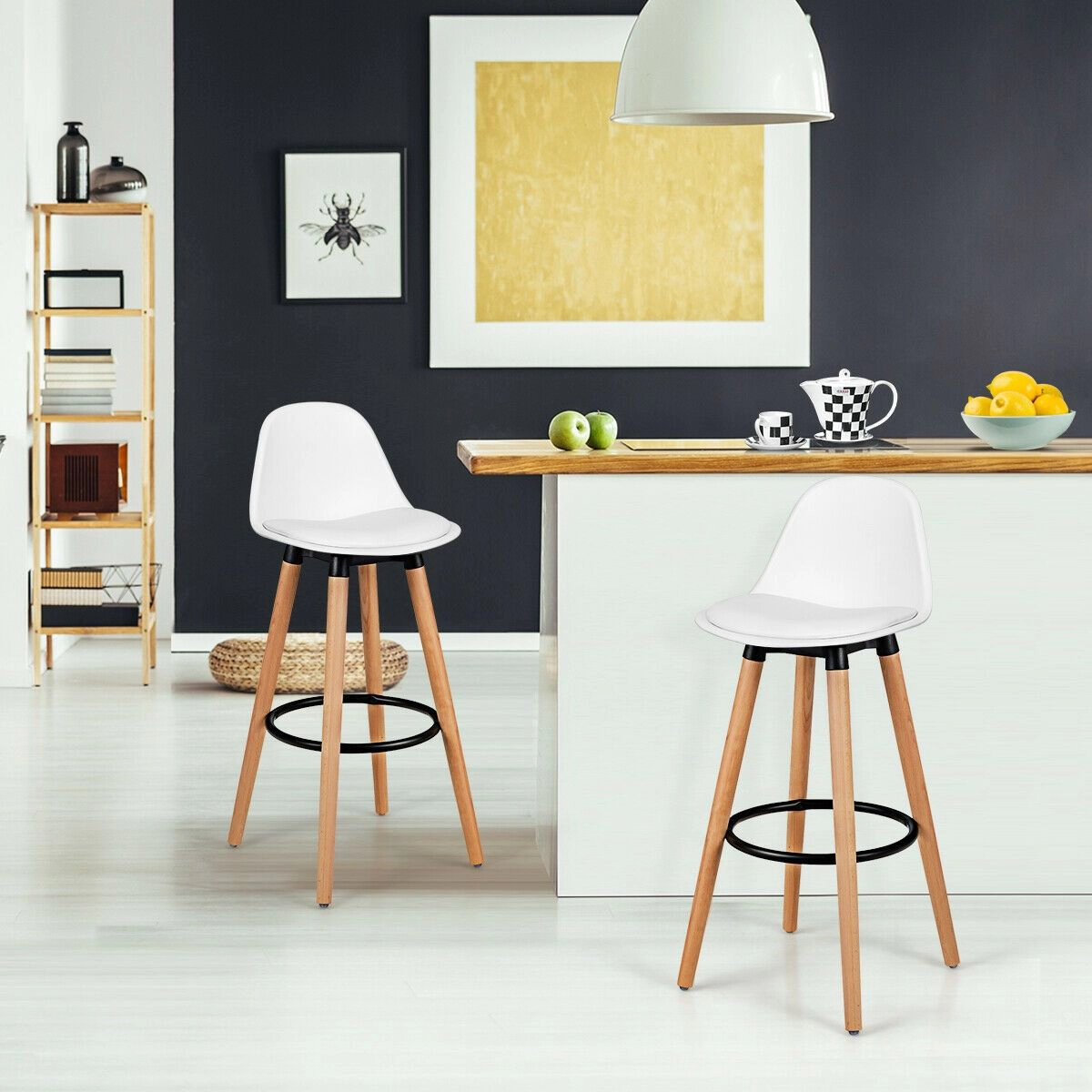 SlickBlue Modern Bar Stools Set of 2 with Backrest and Footrest