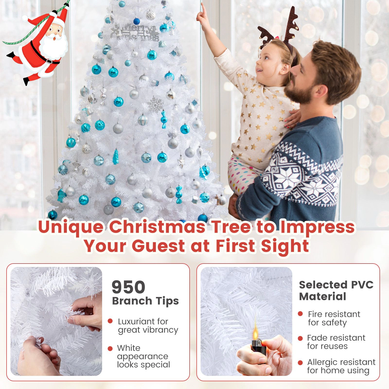 SlickBlue 7Ft White Artificial Christmas Tree with Metal Stand