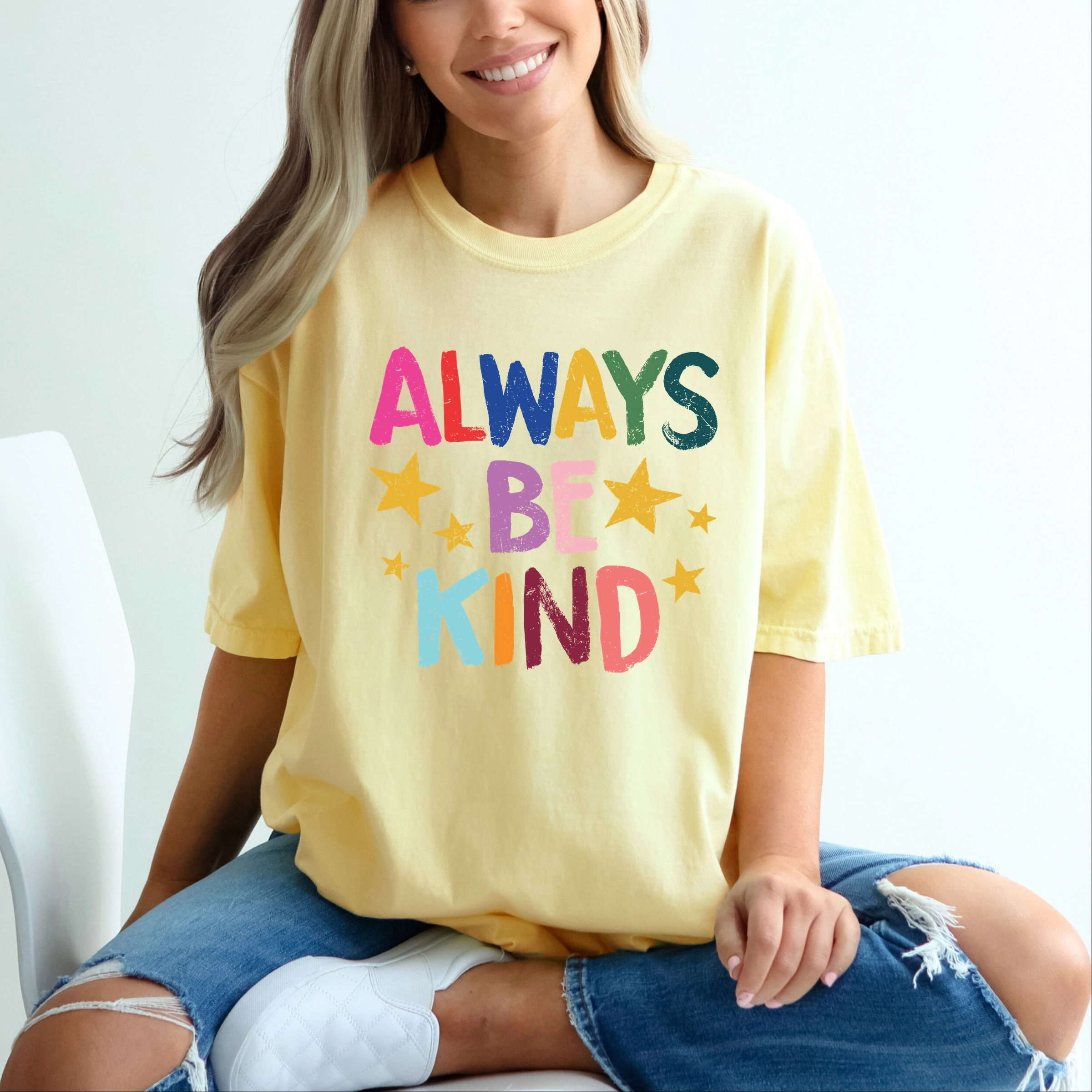 Simply Sage Market - Always Be Kind Stars Women's Garment Dyed Graphic T-Shirt