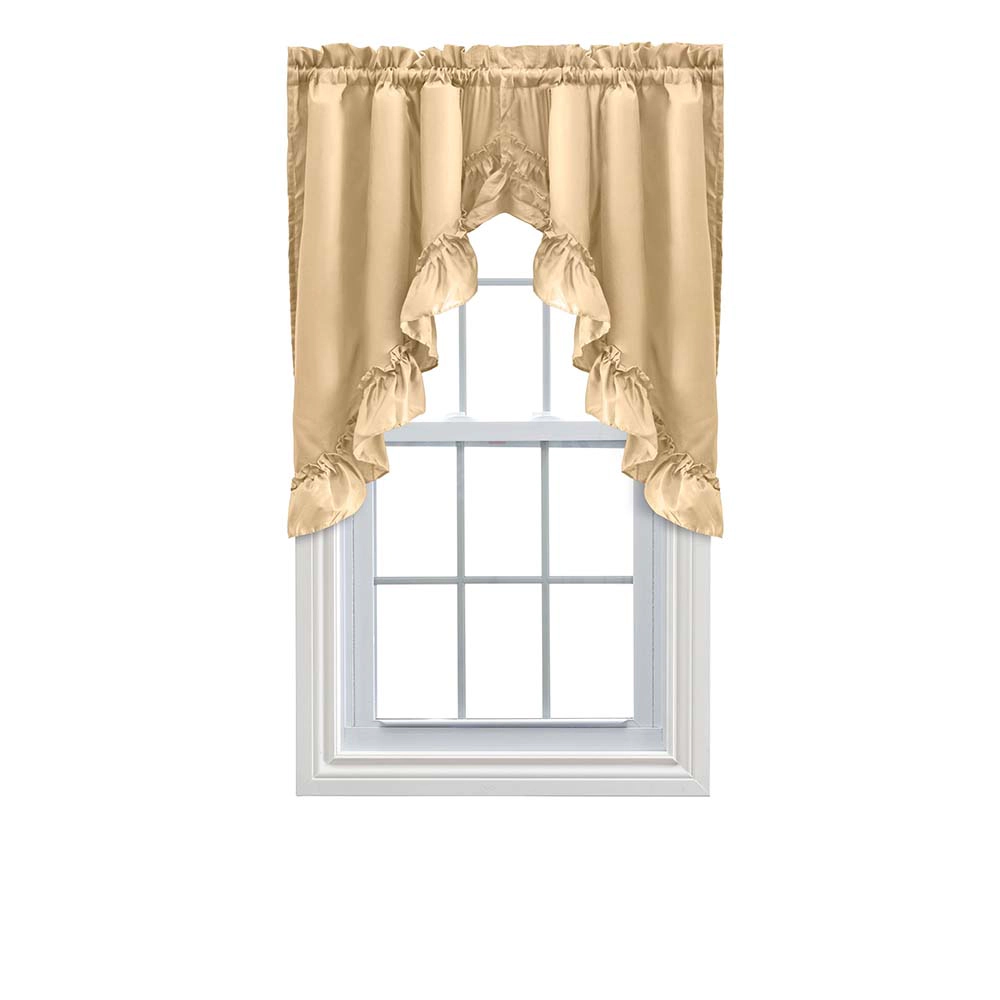 Ellis Stacey Solid Color Window 1.5" Rod Pocket High Quality Fabric Ruffled Swag 60"x38" Almond