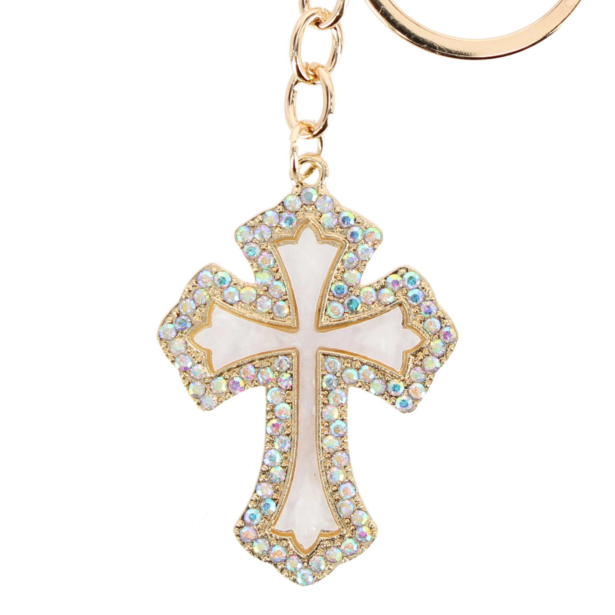 CTM Women's Rhinestone Embellished Cross Bag Charm & Key Chain