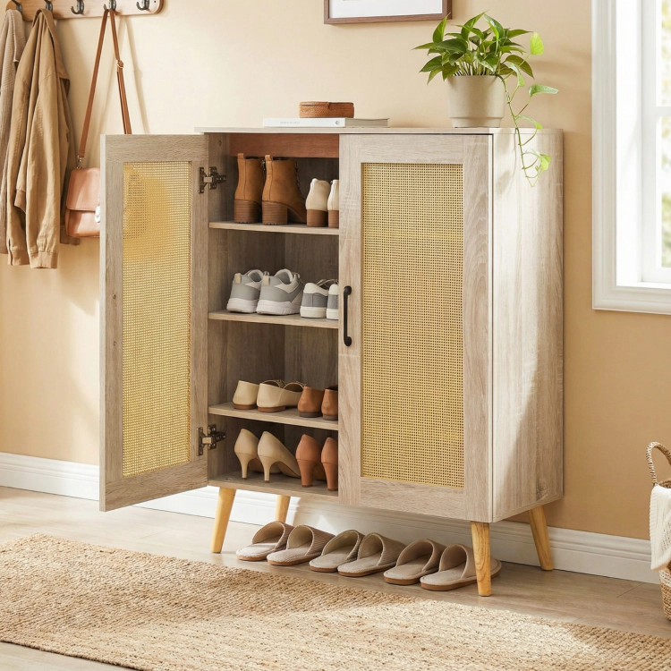 Hivvago 5-Tier Rattan Shoe Cabinewith 3 Removable Shelves