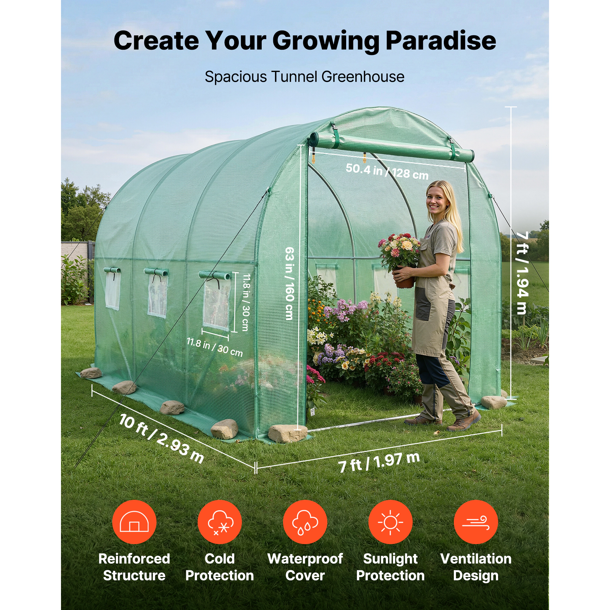 HONGGE Walk-in Green House Greenhouse with Shelves High Strength PE Cover with Zipper Door and Steel Frame Assembly in