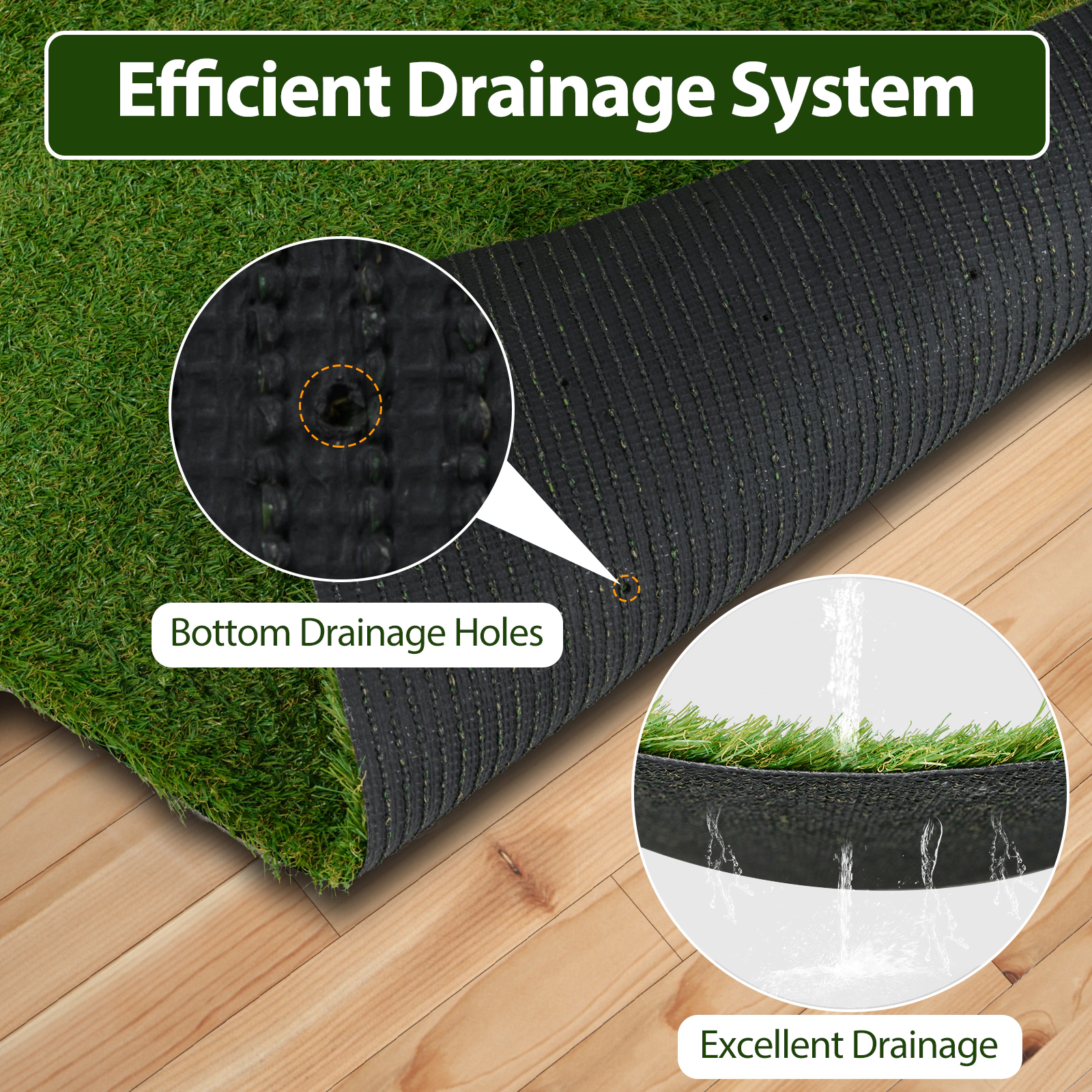 SUGIFT Green Artificial Grass Turf Mat with Drainage Holes and Latex Backing 4-ft W 6-ft D 2-in Pile Height