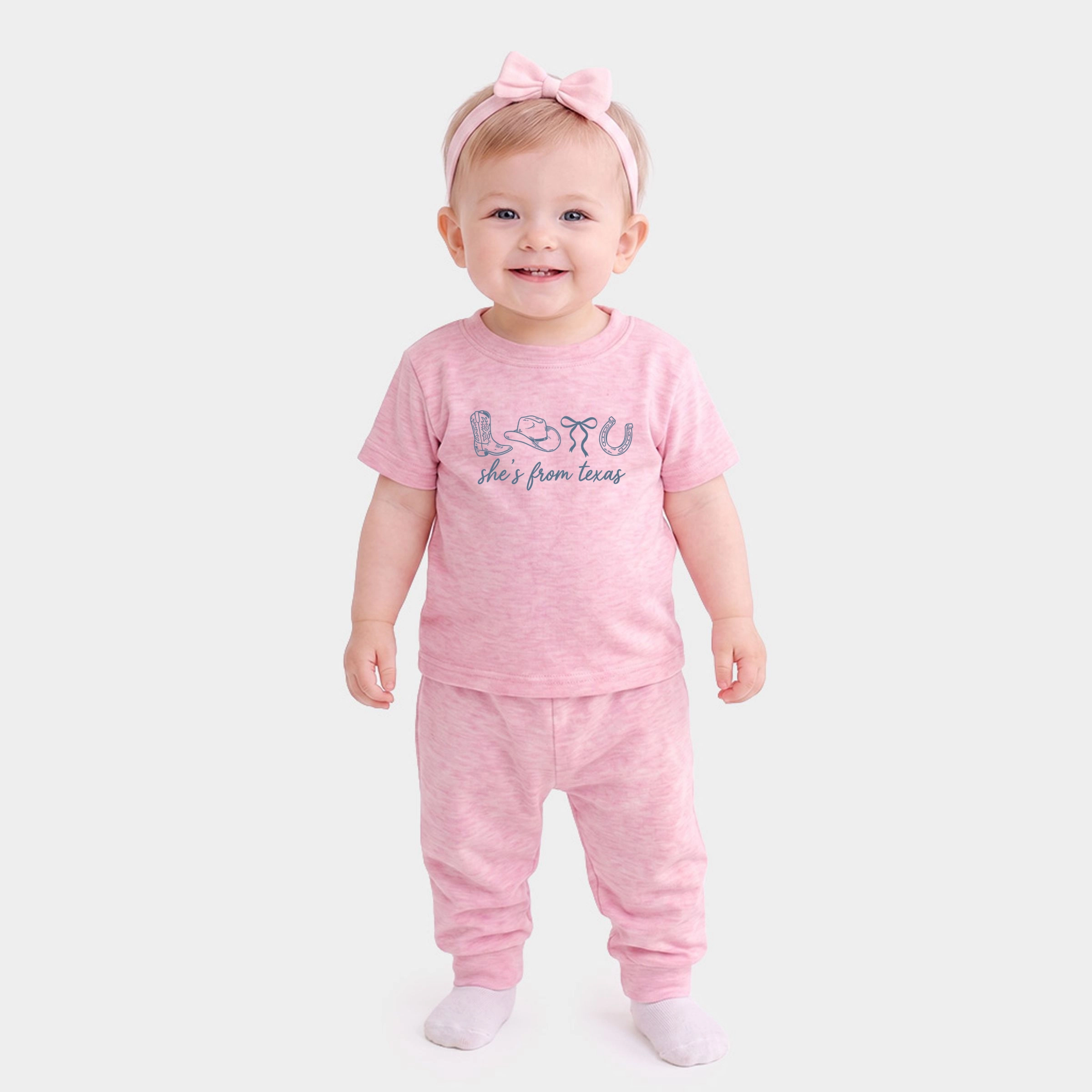 The Juniper Shop - Infant Jogger Pant Crew Set She's From Texas Icons