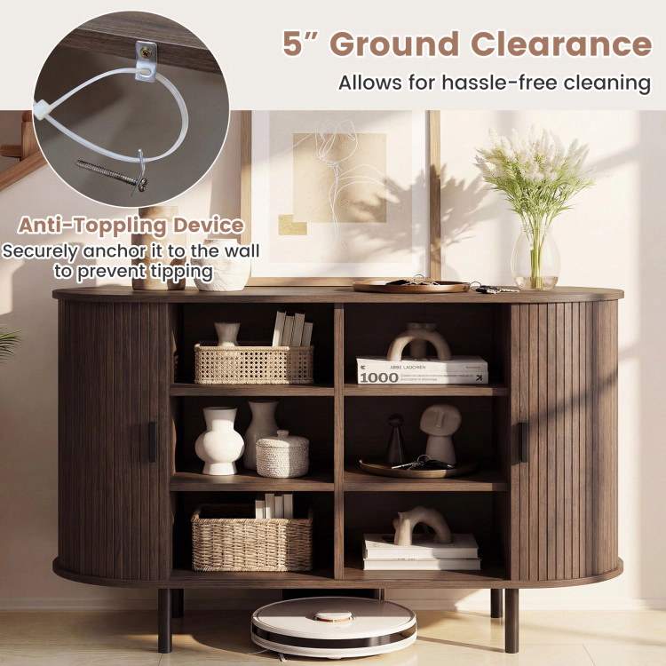 Hivvago 47 Inch Fluted Sideboard Buffet Cabinet With Tambour Sliding Doors And Metal Legs