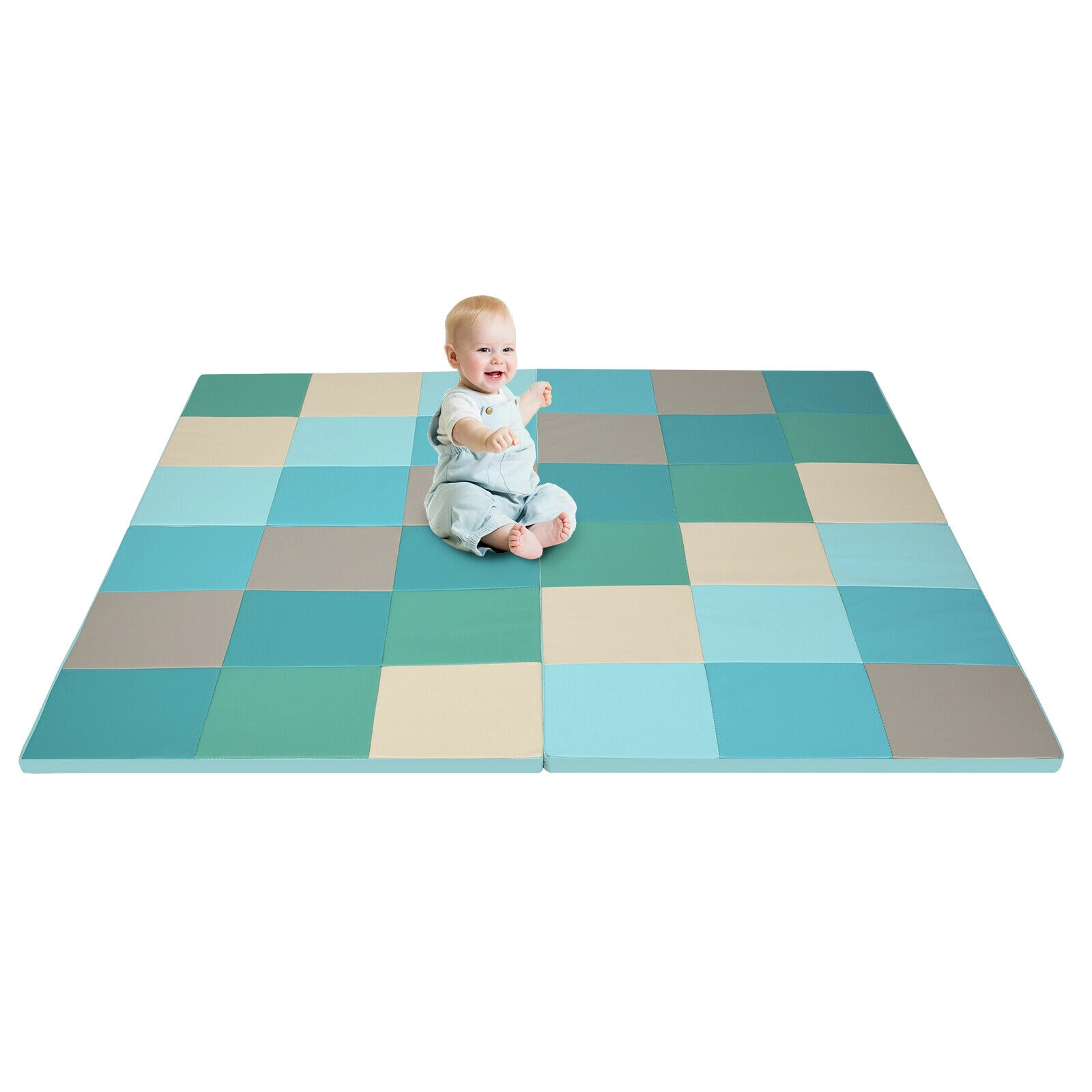 SUGIFT Light Blue 58-in Foldable Baby Play Mat with 1-in EPE Foam Core and Waterproof Non-Slip PU Top