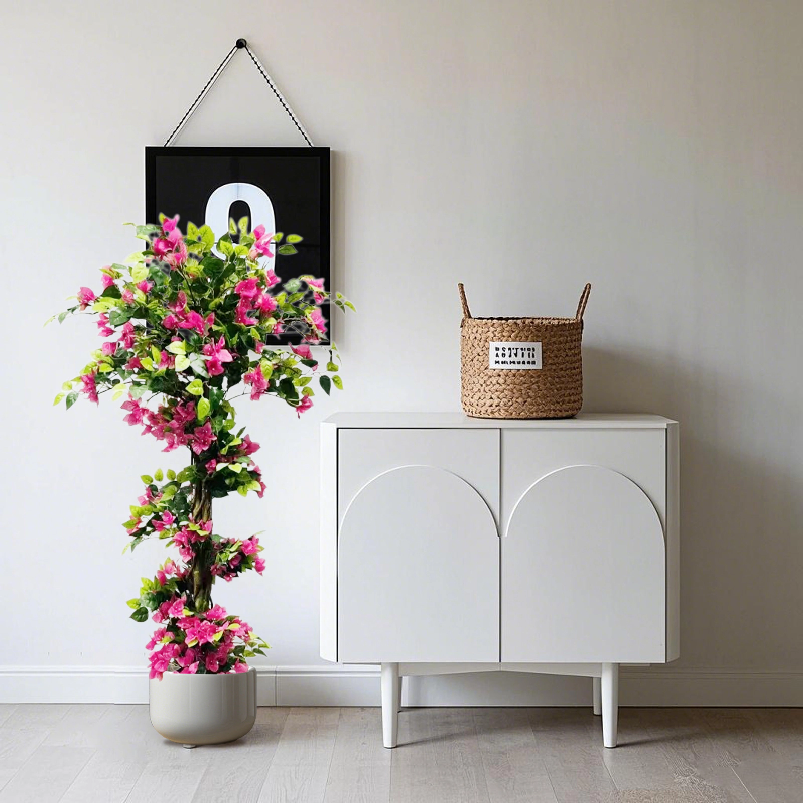 65in Artificial Bougainvillea Tree with Flowers, Realistic Faux Blooming Tree in Pot, Silk Flower Fake Plant