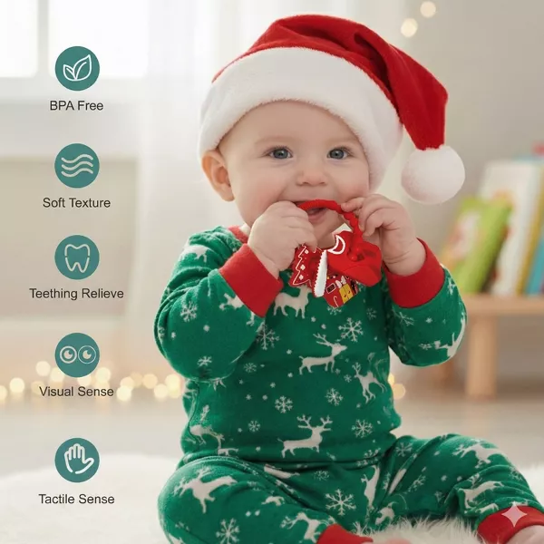 Sperric Silicone Christmas Teether Ring Toy for Baby, BPA Free Soothing Teething Relief for Infant & Toddlers 0-18 Month