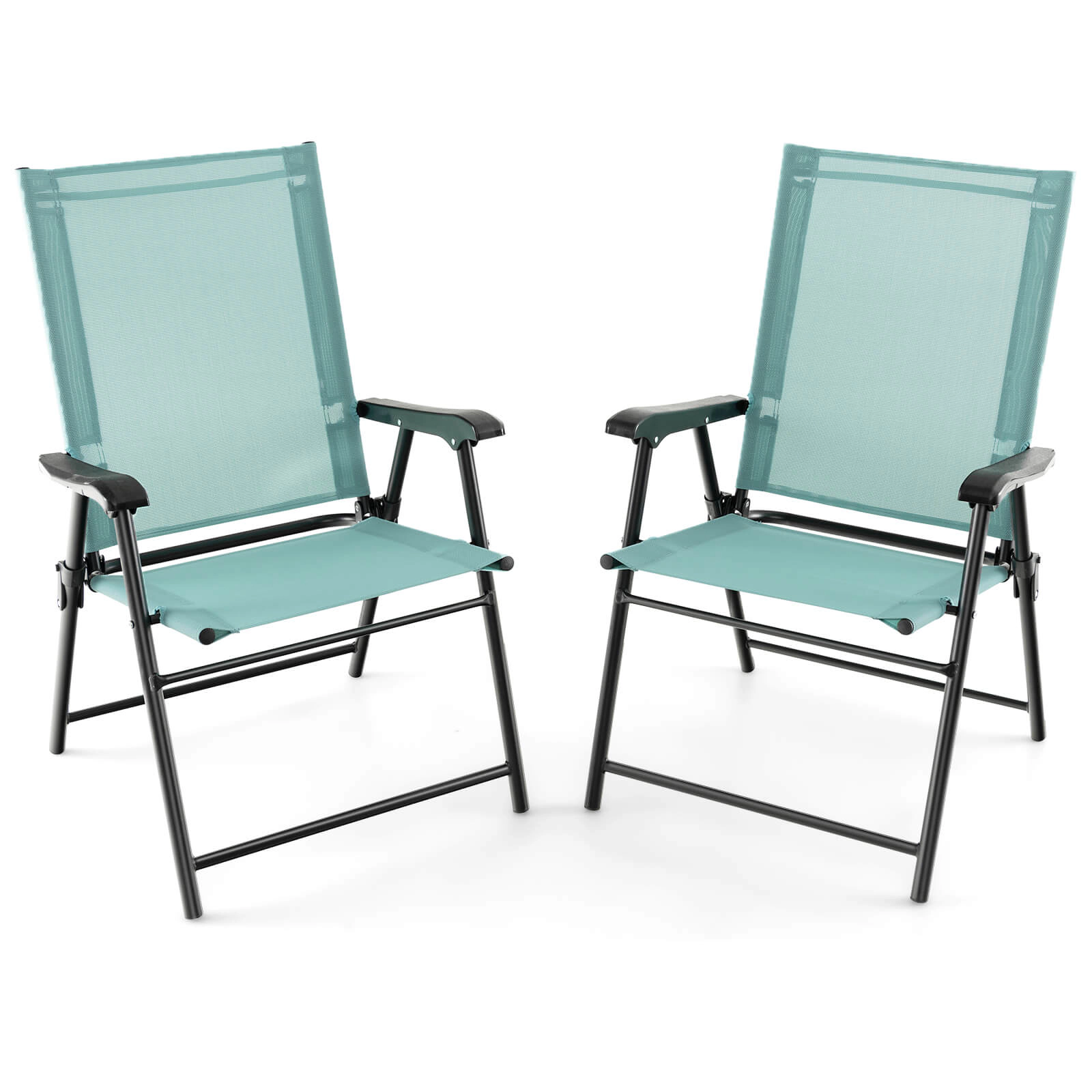 SUGIFT Set of 2 330-lb Capacity Light Green Folding Outdoor Dining Chairs with Armrests and Metal Frame