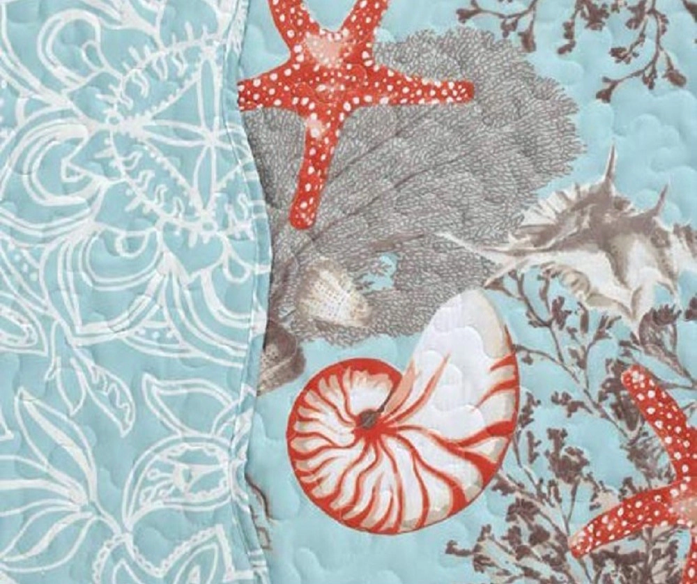 J&V TEXTILES 100% Microfiber Coastal Reversible Quilt Set