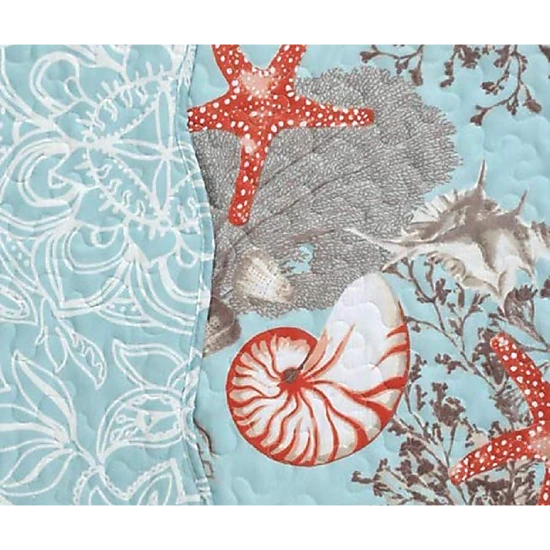 J&V TEXTILES 100% Microfiber Coastal Reversible Quilt Set