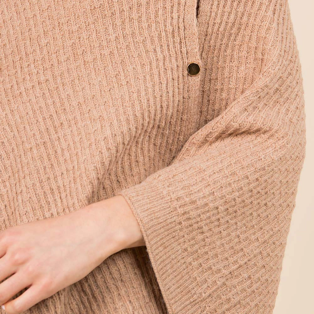 TRUEDAMES Women Convertible Button Up Waffle Knit Shawl Cape Poncho
