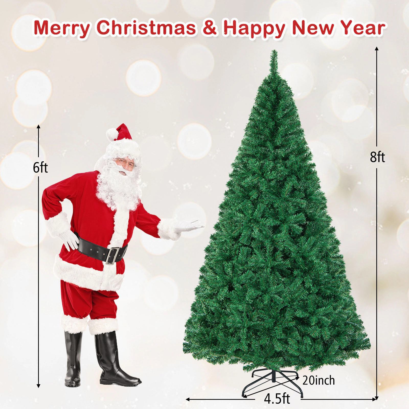 Glintex 8-Ft Artificial Christmas Tree with 1138 Tips and Solid Metal Stand, Green