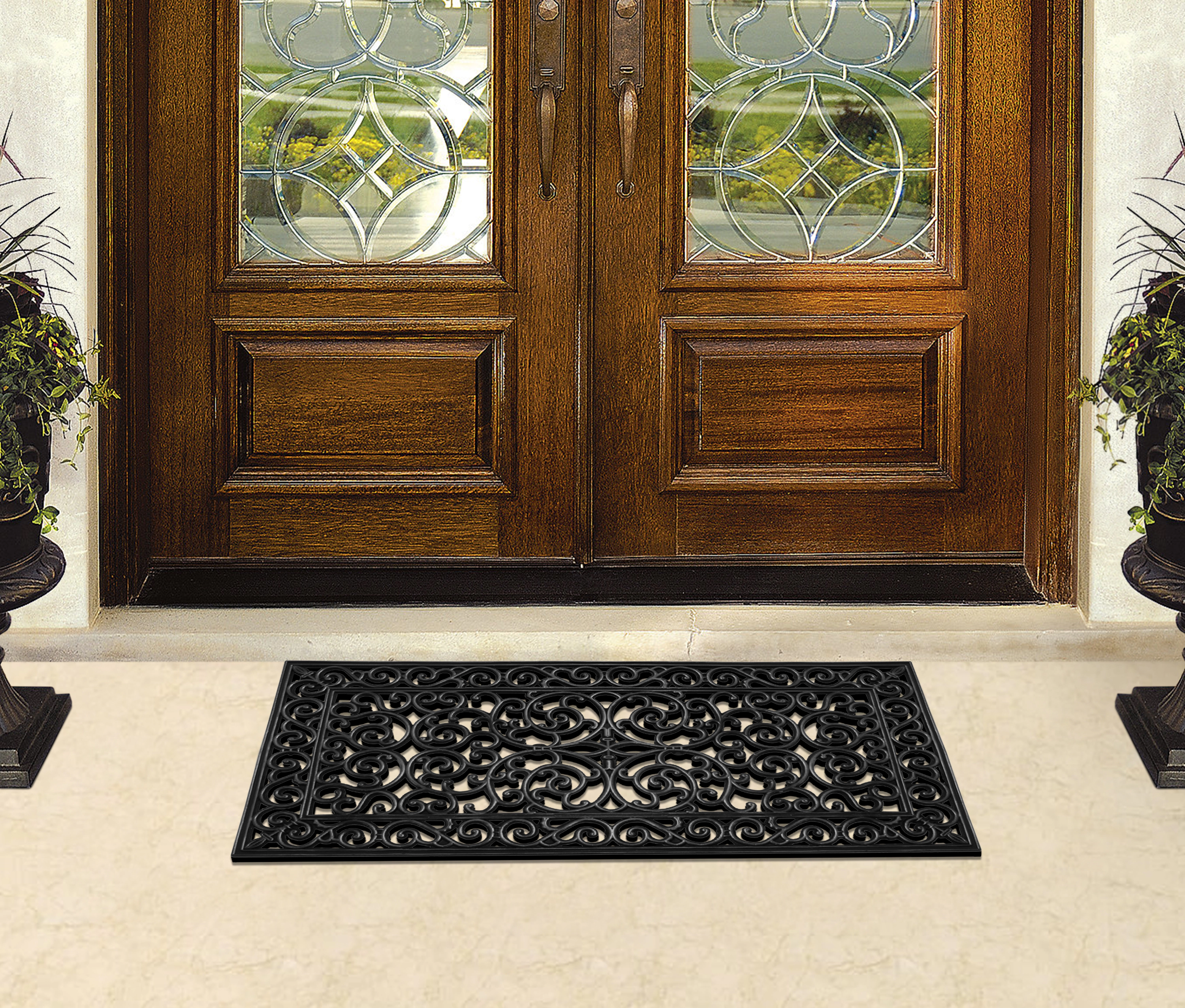 A1 Home Collection 9 lb Heavy Duty Rubber Outdoor Doormat Non-Slip Dirt Scraper Mat, Onyx Estate, 24 x 48 Inches