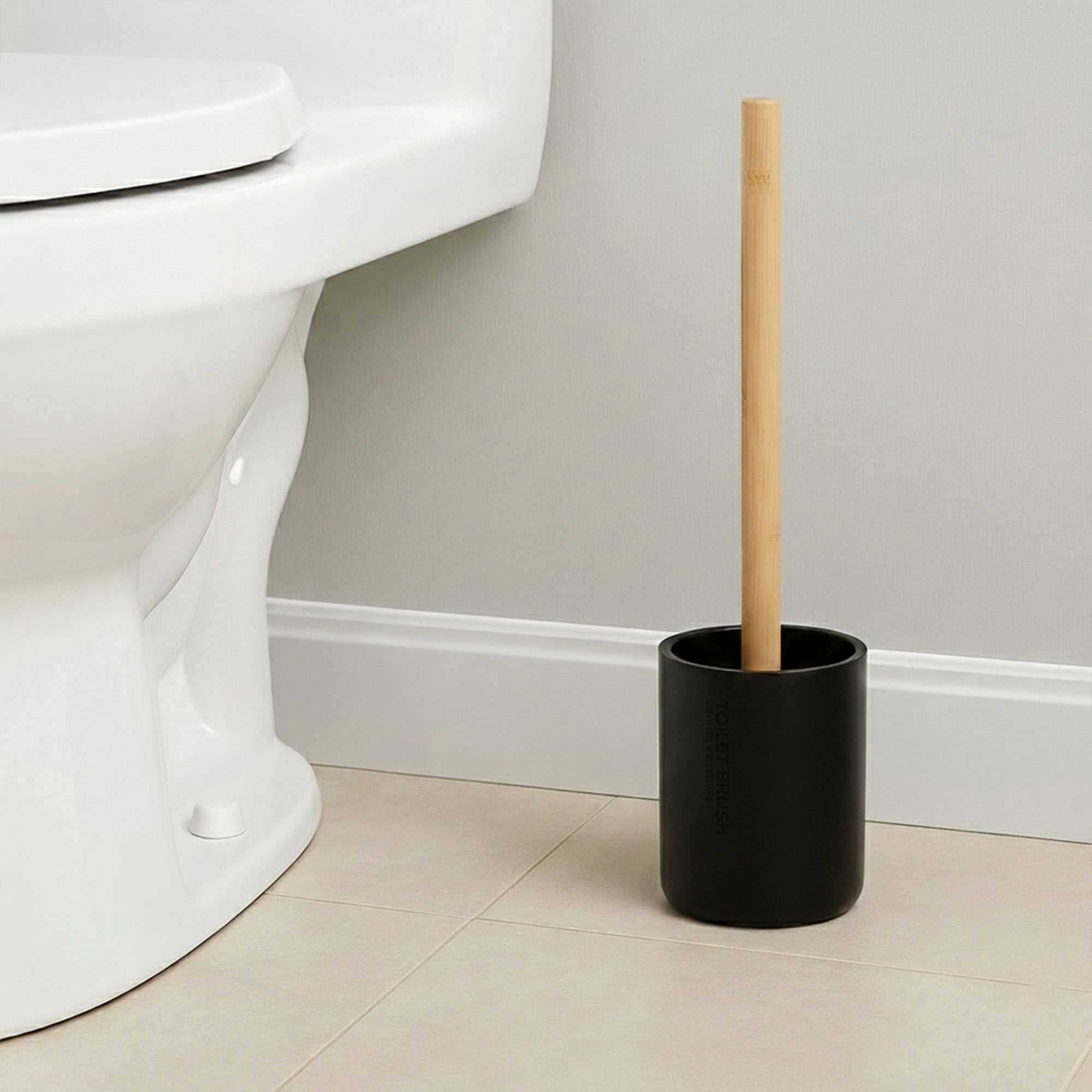 Evideco French Home Goods Willis Toilet Brush Set - Matte Polyresin Cup with Bamboo Handle