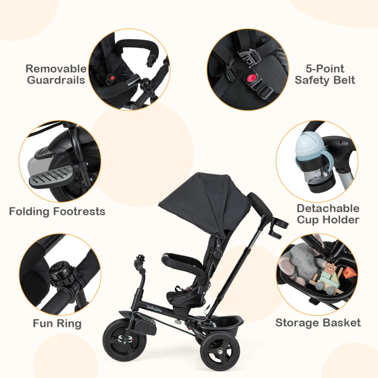 Hivvago 4-in-1 Baby Tricycle Toddler Trike with Reversible Seat and 5-Point Safety Harness