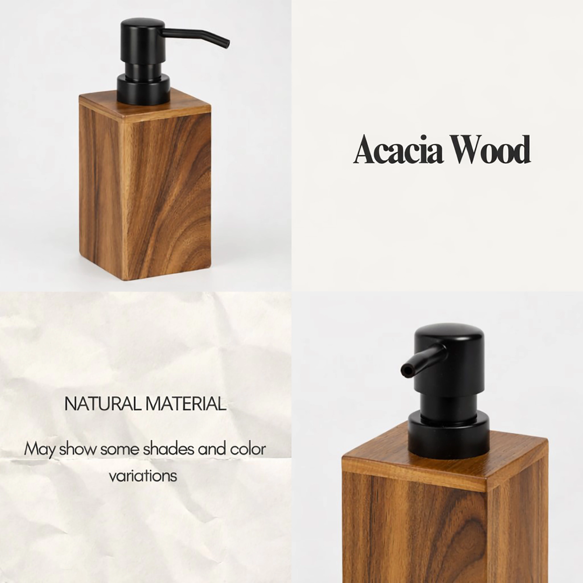 Evideco French Home Goods Acacia Wood 10 oz Refillable Soap Dispenser
