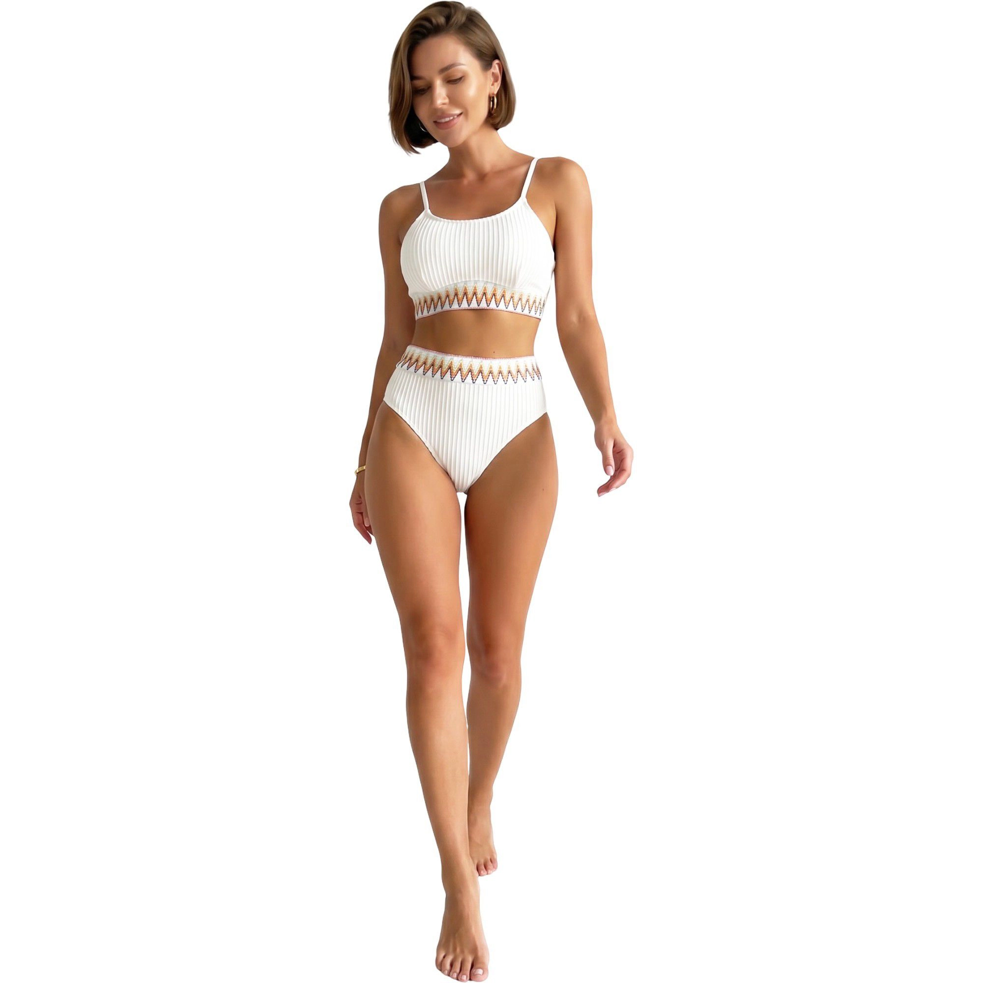 Anna-Kaci White Crochet Triangle Halter Bikini Set