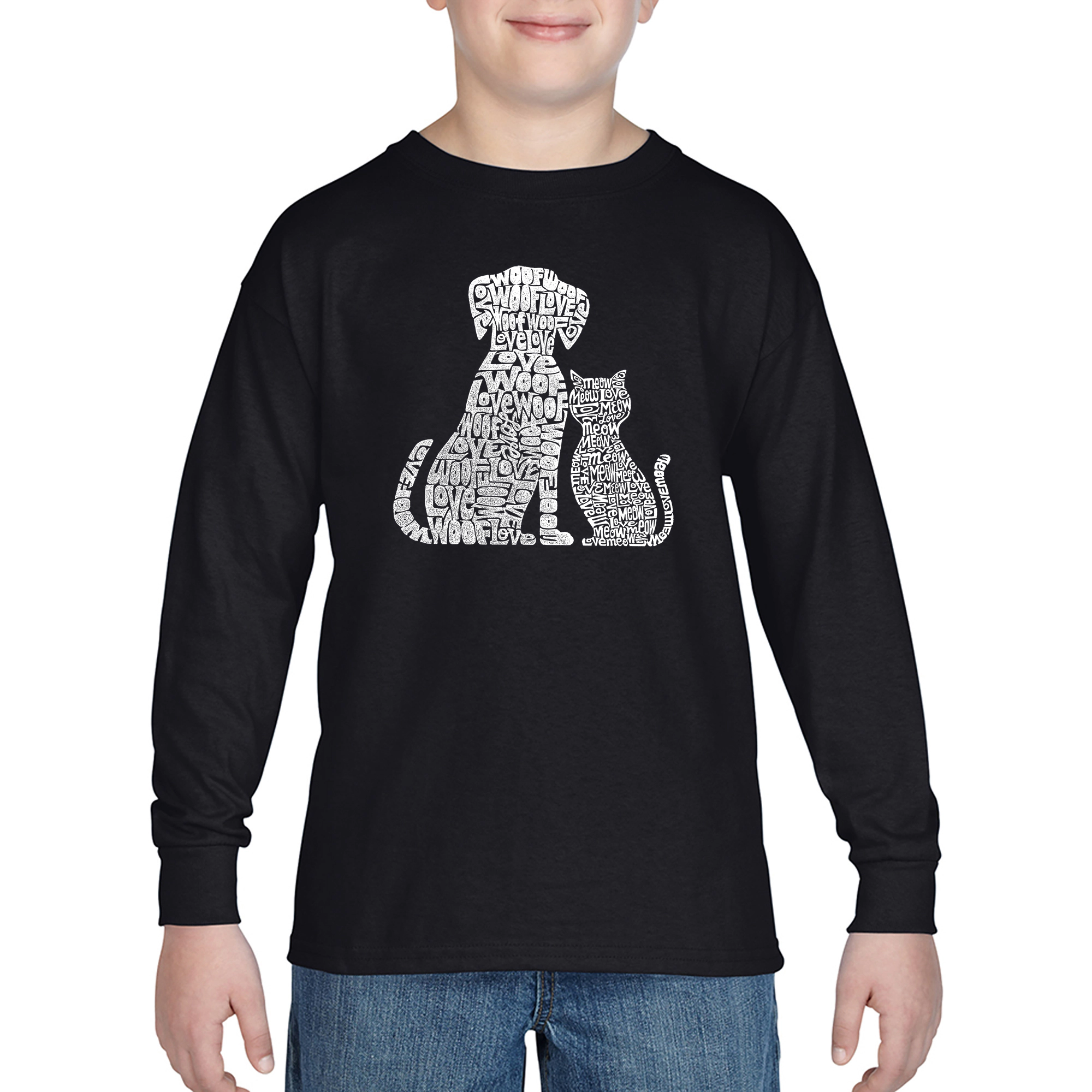LA Pop Art Boys Long Sleeve T-Shirt -  Dogs and Cats