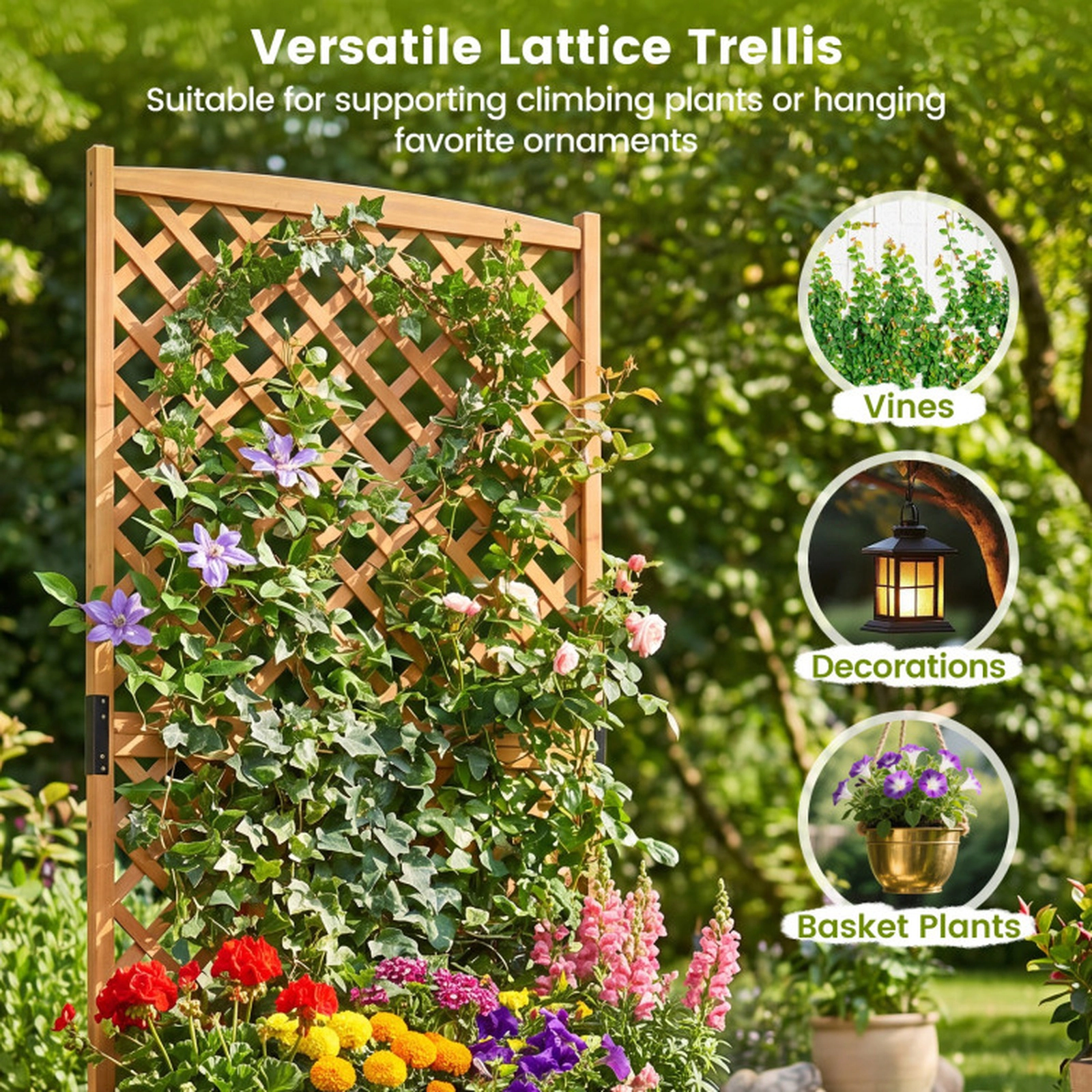 SUGIFT Raised Fir Wood Planter Box with Diamond Lattice Trellis 36 x 18 x 71-in 66-lb Capacity Orange