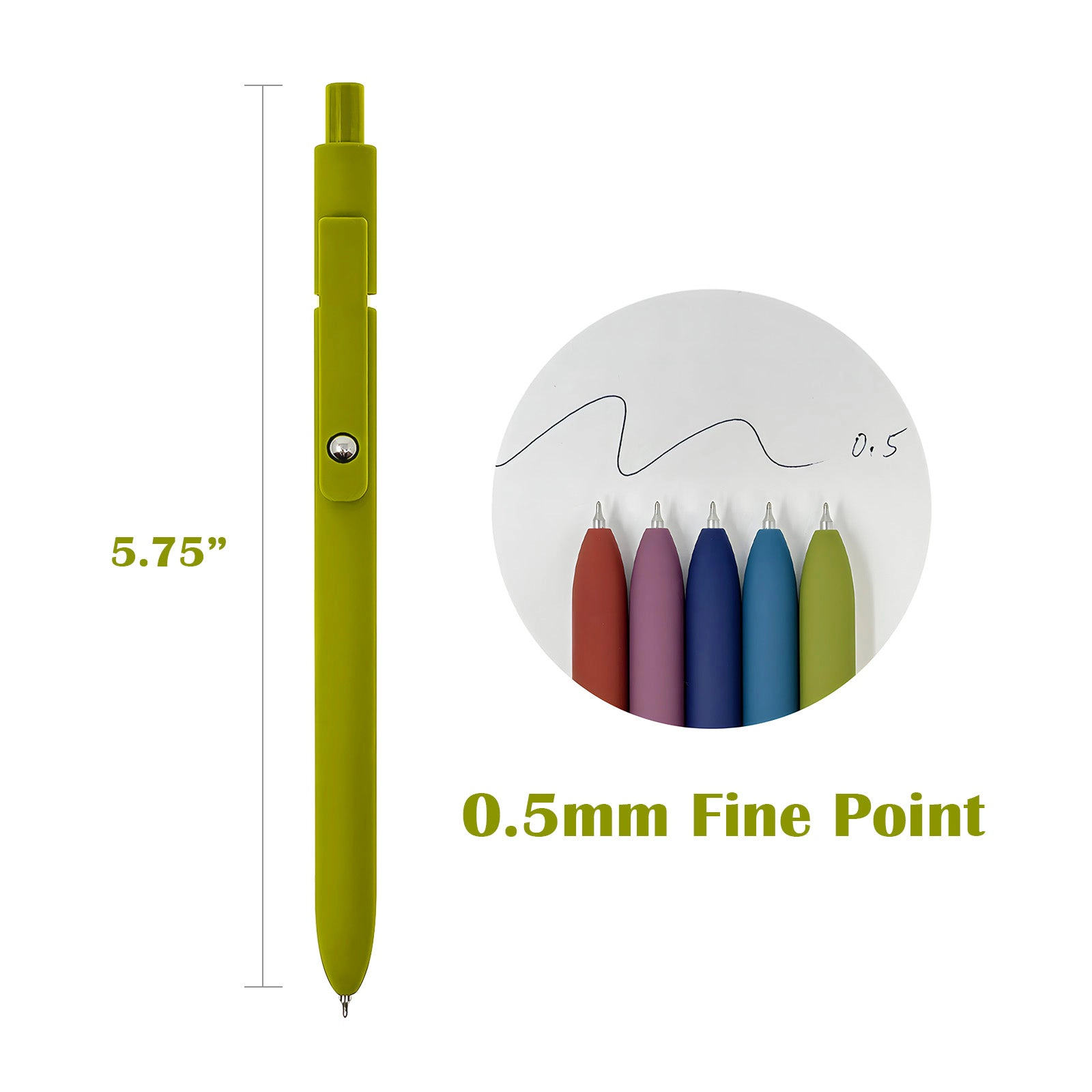 Wrapables Smooth Retractable Black Ink Gel Pens, 0.5mm Fine Point for Home and Office, Oceanic, Set of 5