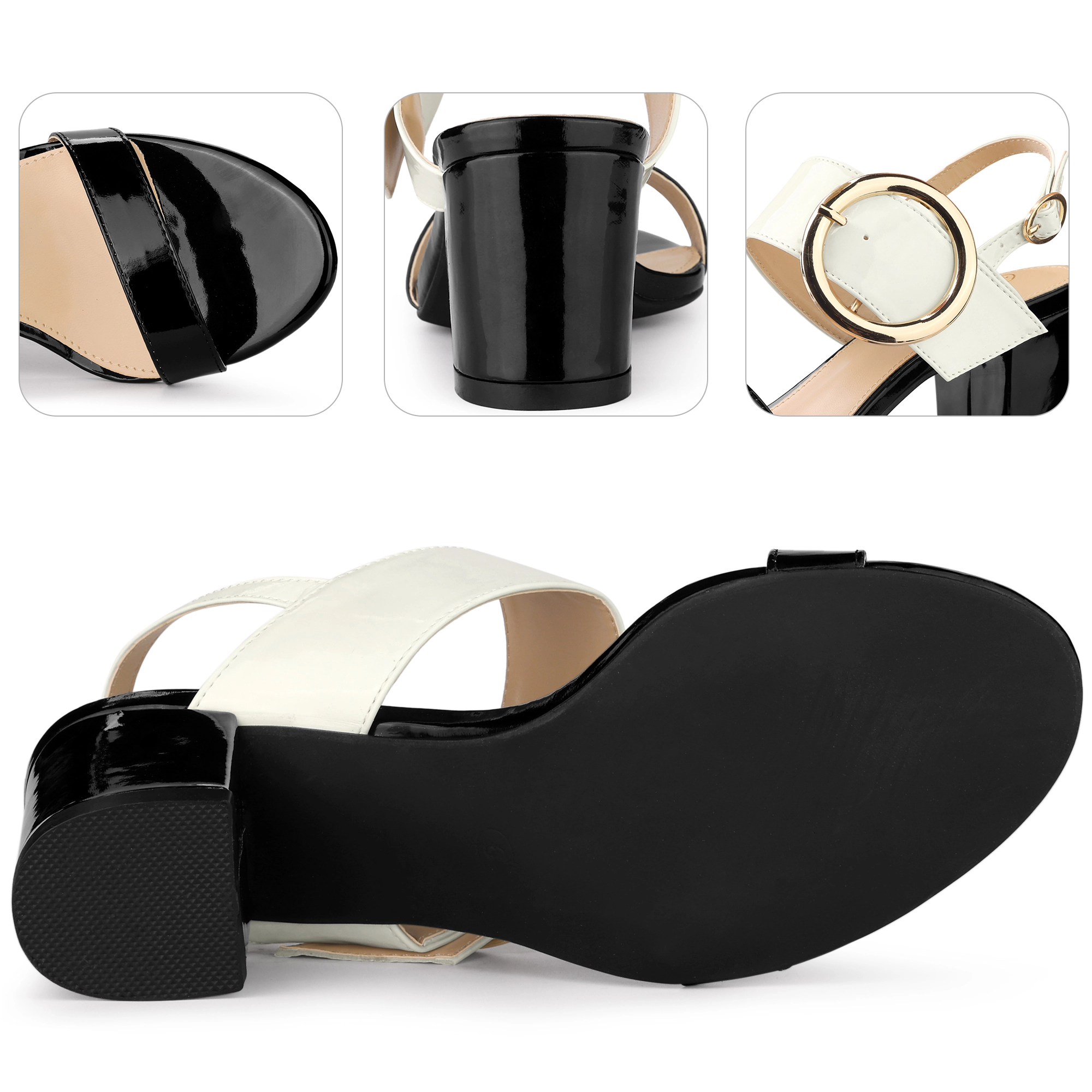 BLISSFUL STEP Women Open Toe Chunky Heel Slingback Ankle Strap Buckle Sandals