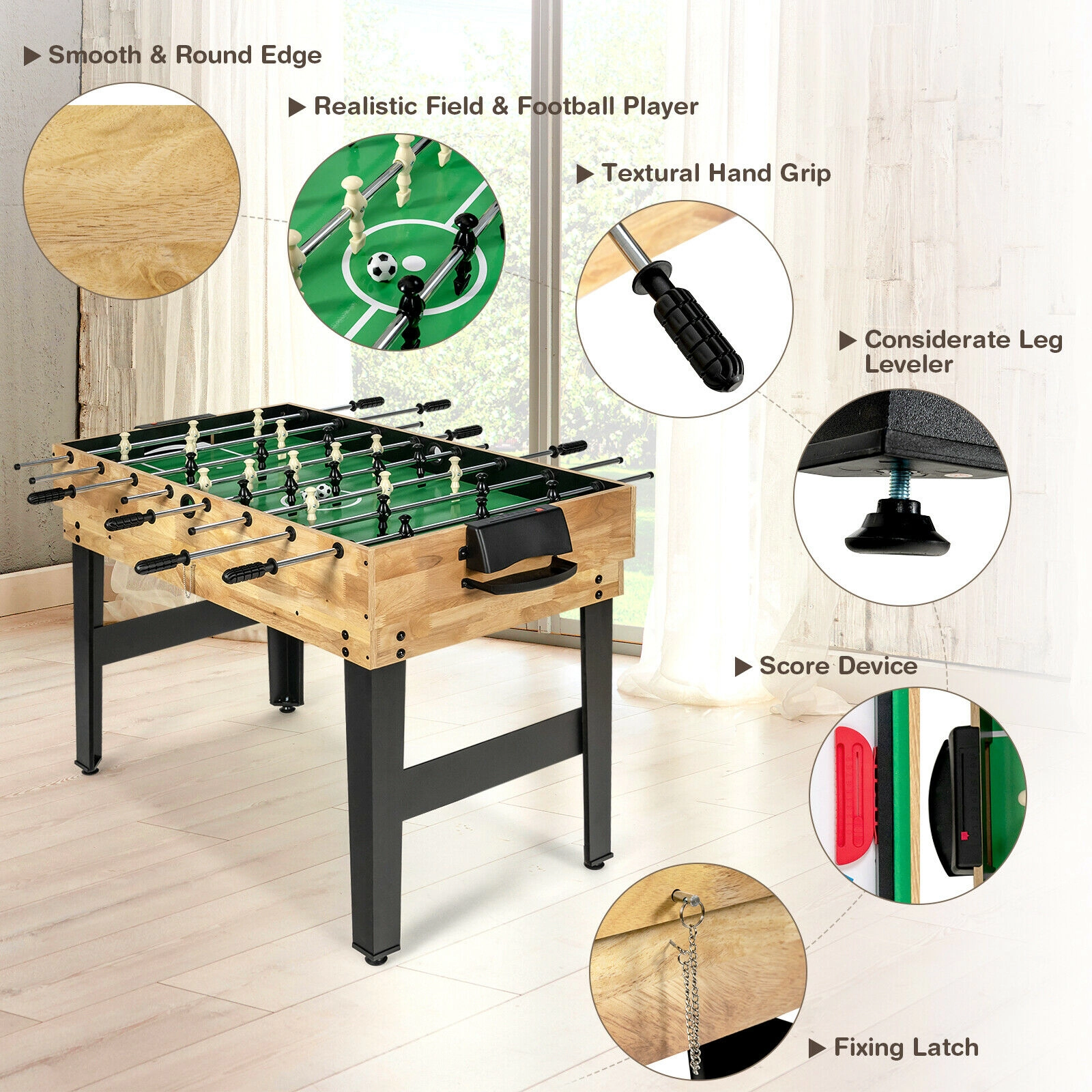 SUGIFT Natural 10-in-1 Multi Combo Game Table with Foosball Bowling and Hockey Tops 41.5-in W 24-in D 31.5-in H