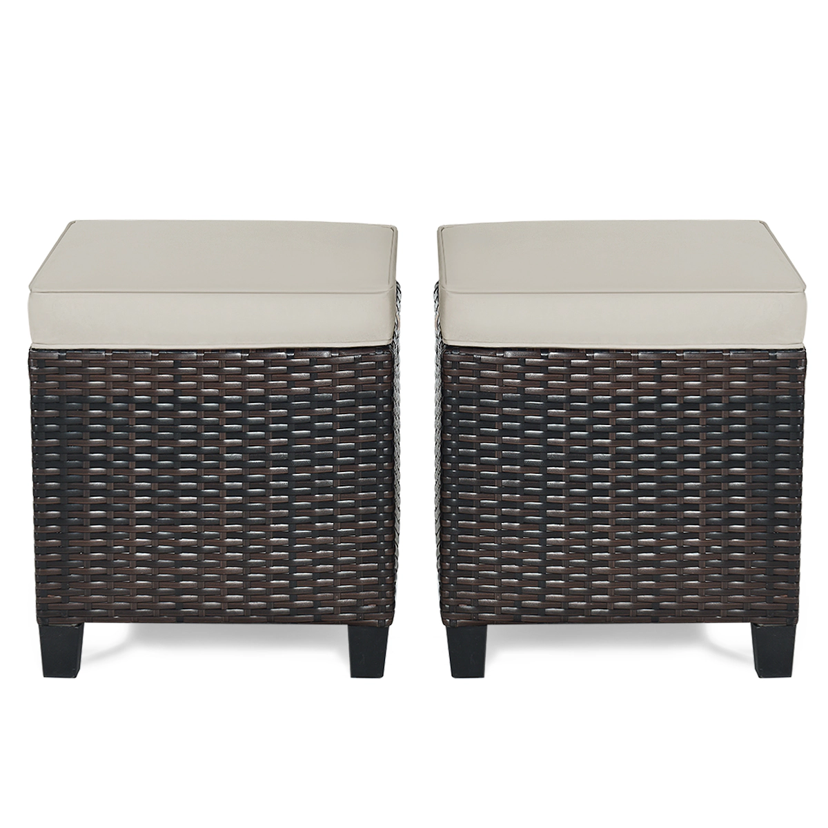 SUGIFT Patio Rattan Ottoman with Removable 2.5-in Cushion 375-lb Capacity Beige