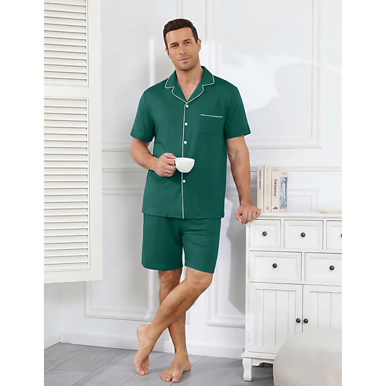 Ekouaer Mens Pajamas Set Summer Short Sleeve Button Up Pjs 2 Piece Sleepwear with Pockets