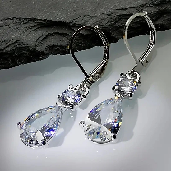 Wardrobe Whimsy Womens Pear Cut Cubic Zirconia Drop Dangle Leverback Earrings