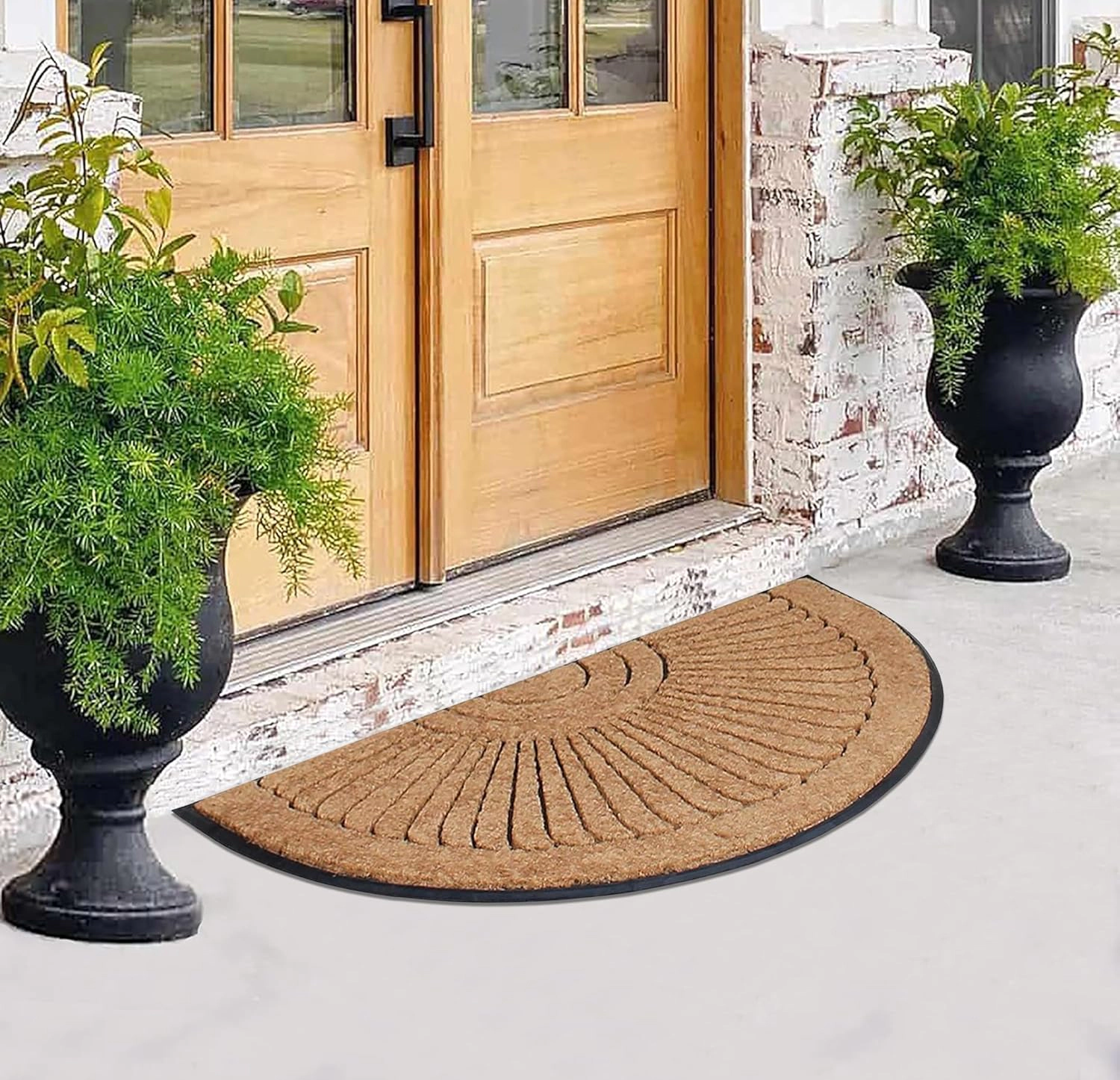 A1HC Half-Round Coir Door Mat 36x72 Inches Heavy Duty Non-Slip Durable Sunburst Semicircle