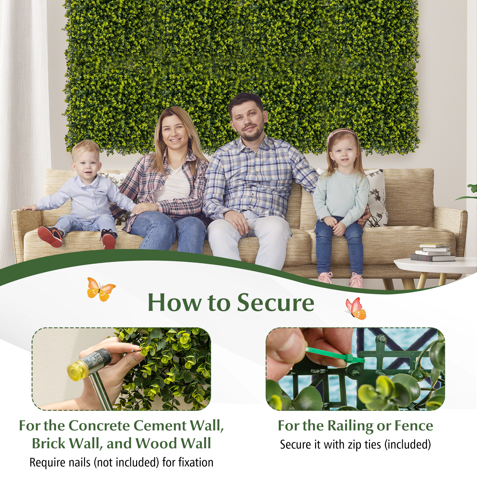 SUGIFT 12-Piece 20-in Green Artificial Eucalyptus Hedge Panels with 3-in Thickness and 32-sq ft Coverage
