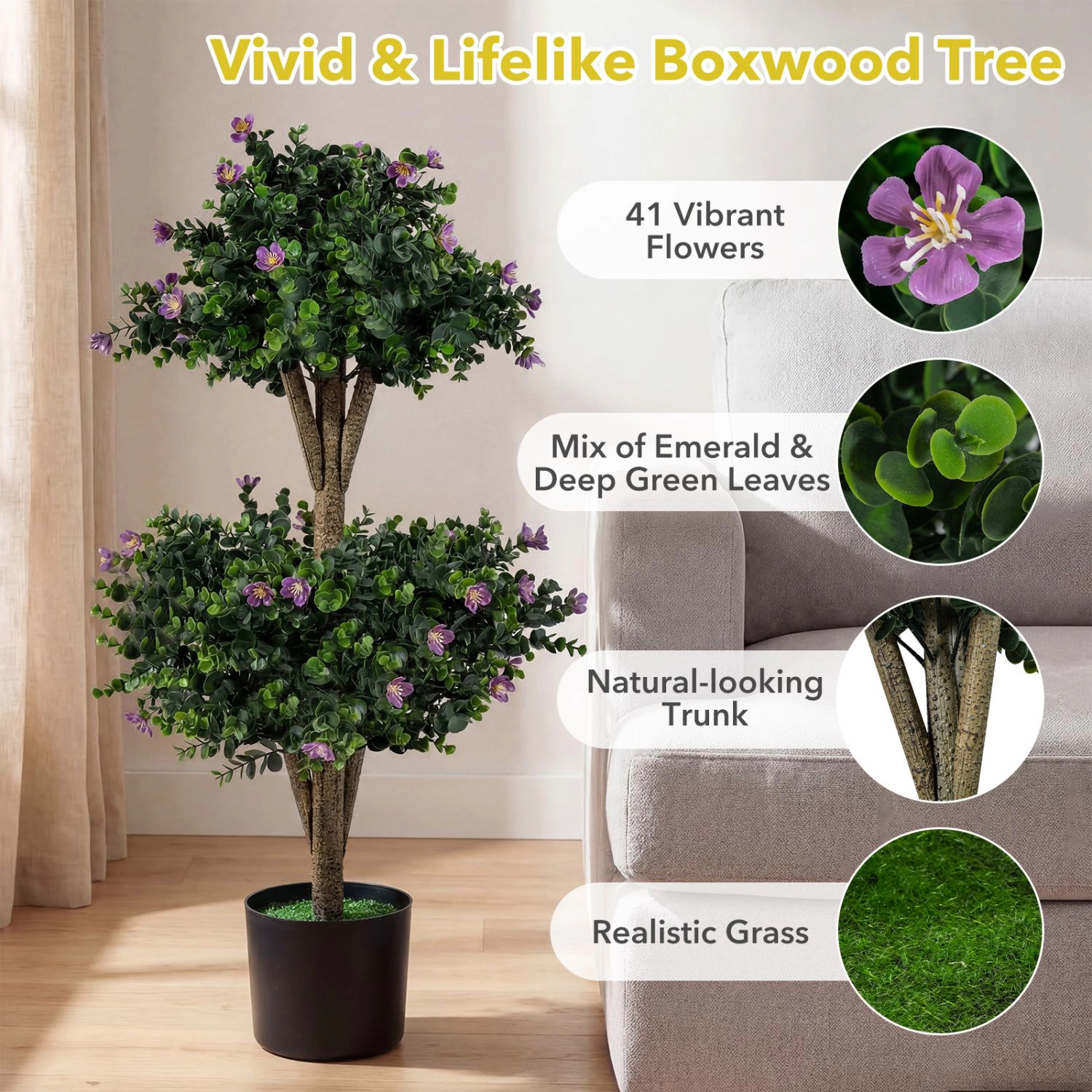 SlickBlue 36" Artificial Boxwood Topiary Trees with Cement Pots, 2 Pack