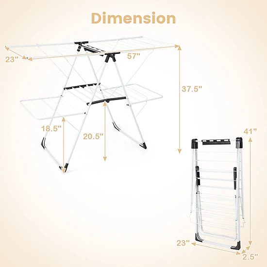 SUGIFT 2-Level Laundry Drying Rack with Height Adjustable Wings 45-lb Capacity White