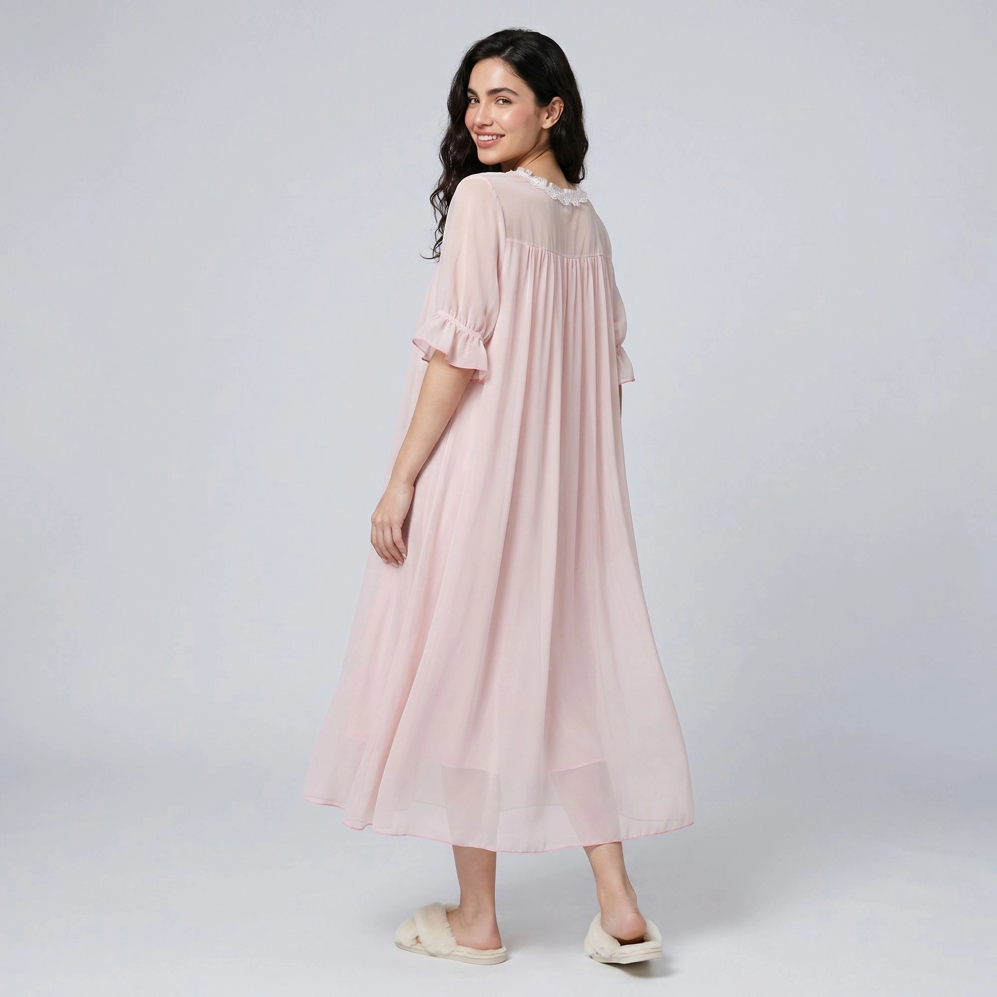 Anna-Kaci Women's Short Sleeve Nightgown with Embroidered Collar and Ruffle Cuffs