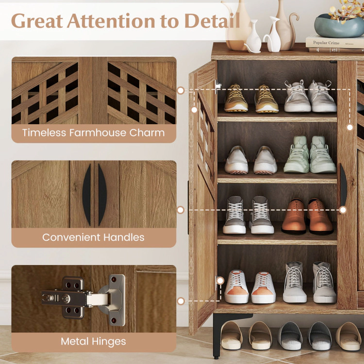 Hivvago 4 Tier Farmhouse Shoe Storage Cabinet with Removable Shelves and Metal Legs