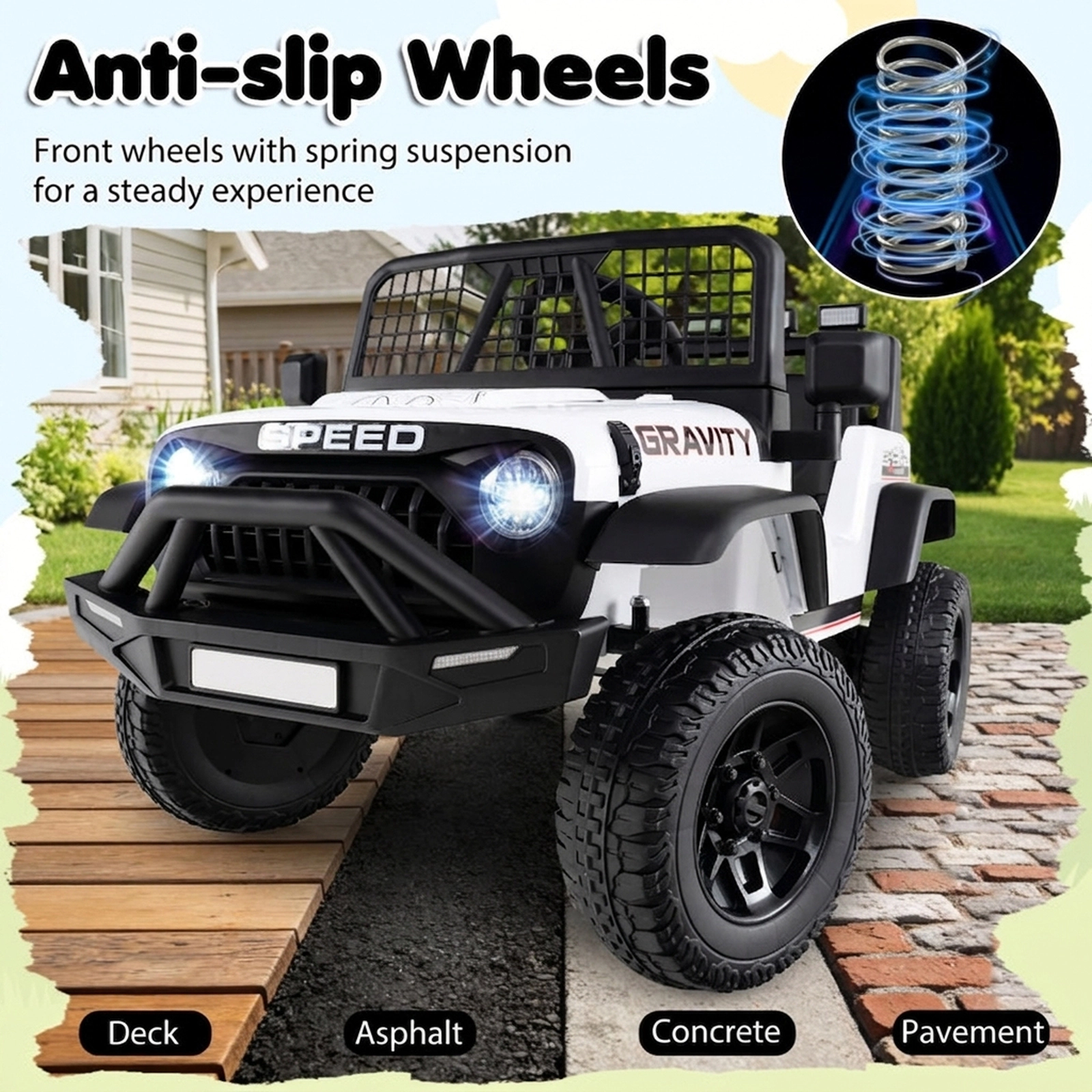 SUGIFT 24V White Kids Ride-On Car with Parent Remote Control 6 Songs and LED Headlights 38-in W 66-lb Rider