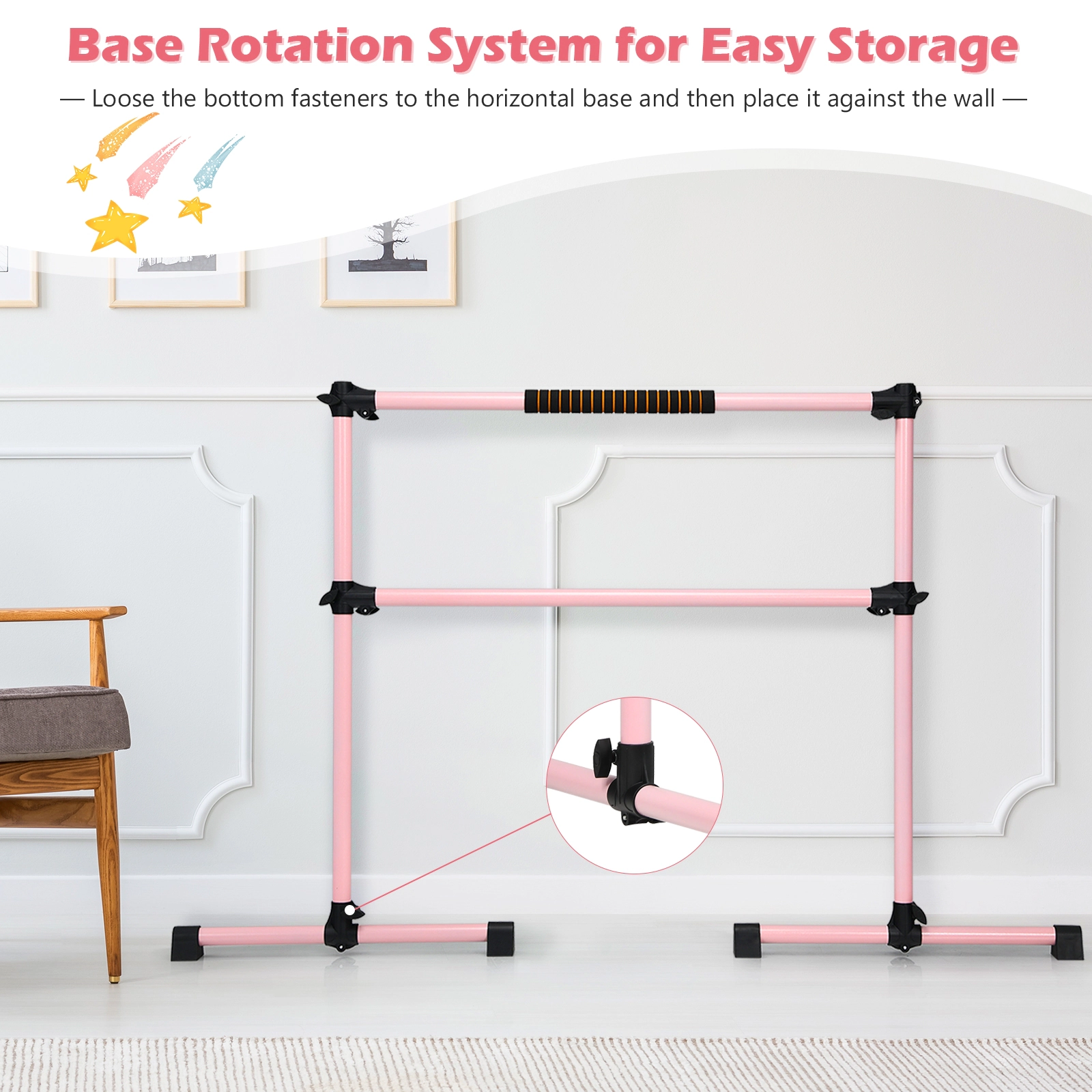 SUGIFT Pink 4-ft Portable Double Ballet Barre with Adjustable Height 49-in W 28-in D 47-in H 220-lb User Capacity