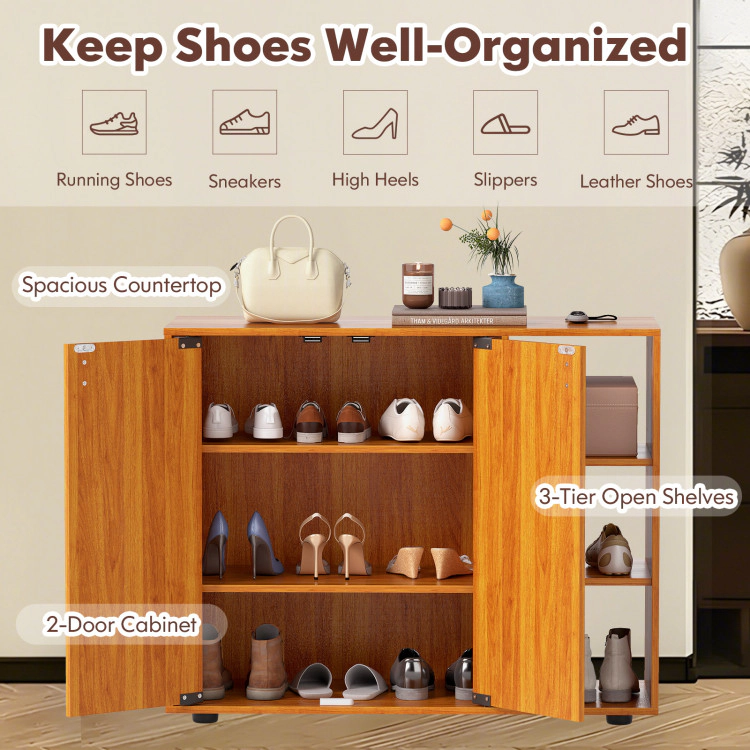 Hivvago 3-Tier Shoe Cabinet with Doors Adjustable Open Shelves for Entryway