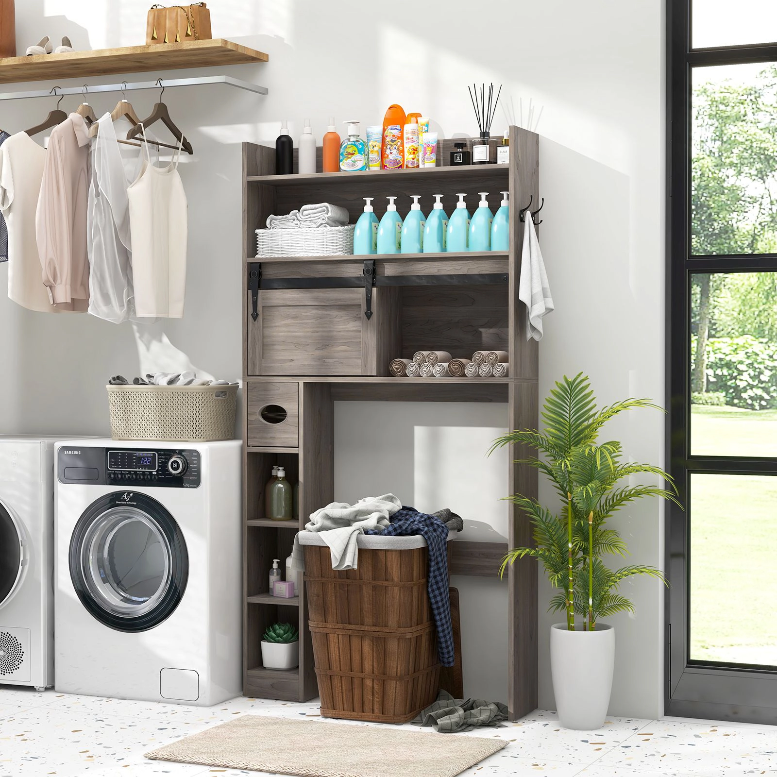 SlickBlue Toilet Storage Cabinet with Sliding Door and Shelves