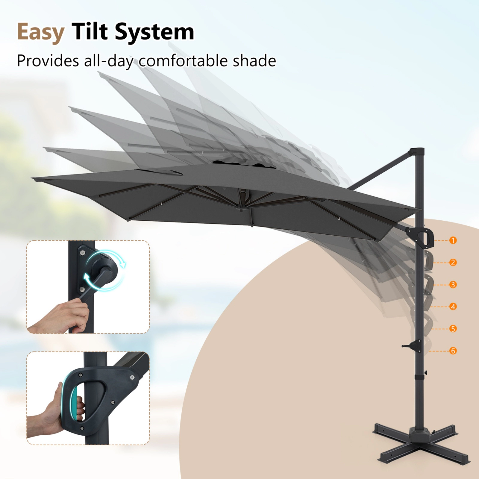 SUGIFT 11 x 9-ft Gray Rectangular Cantilever Patio Umbrella, 360° Rotation